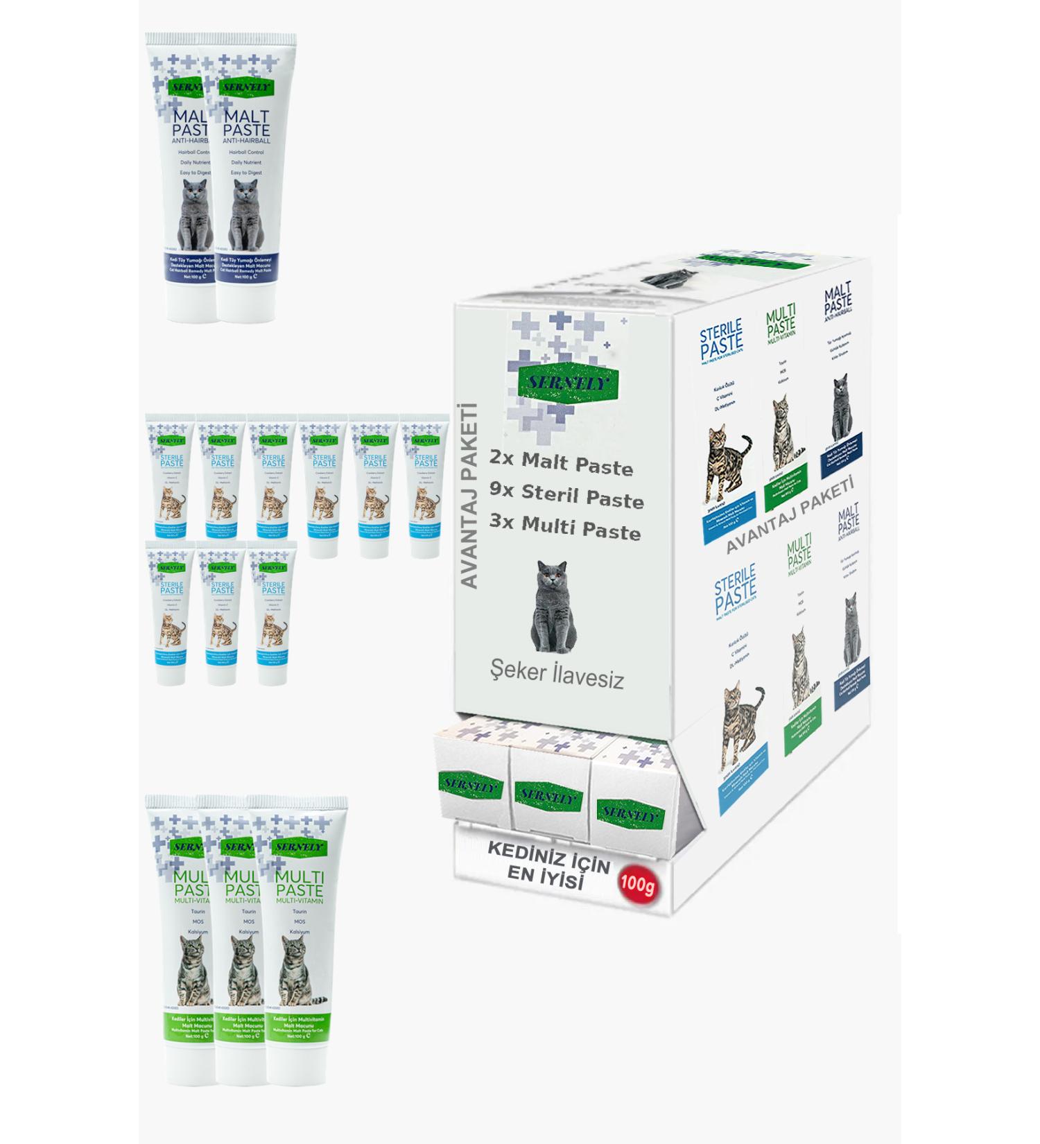 Sernely Cat Malt Advantageous Package (Sterile Paste 9x100gr Multi Paste 3x100gr Malt Paste 2x100gr)-1128
