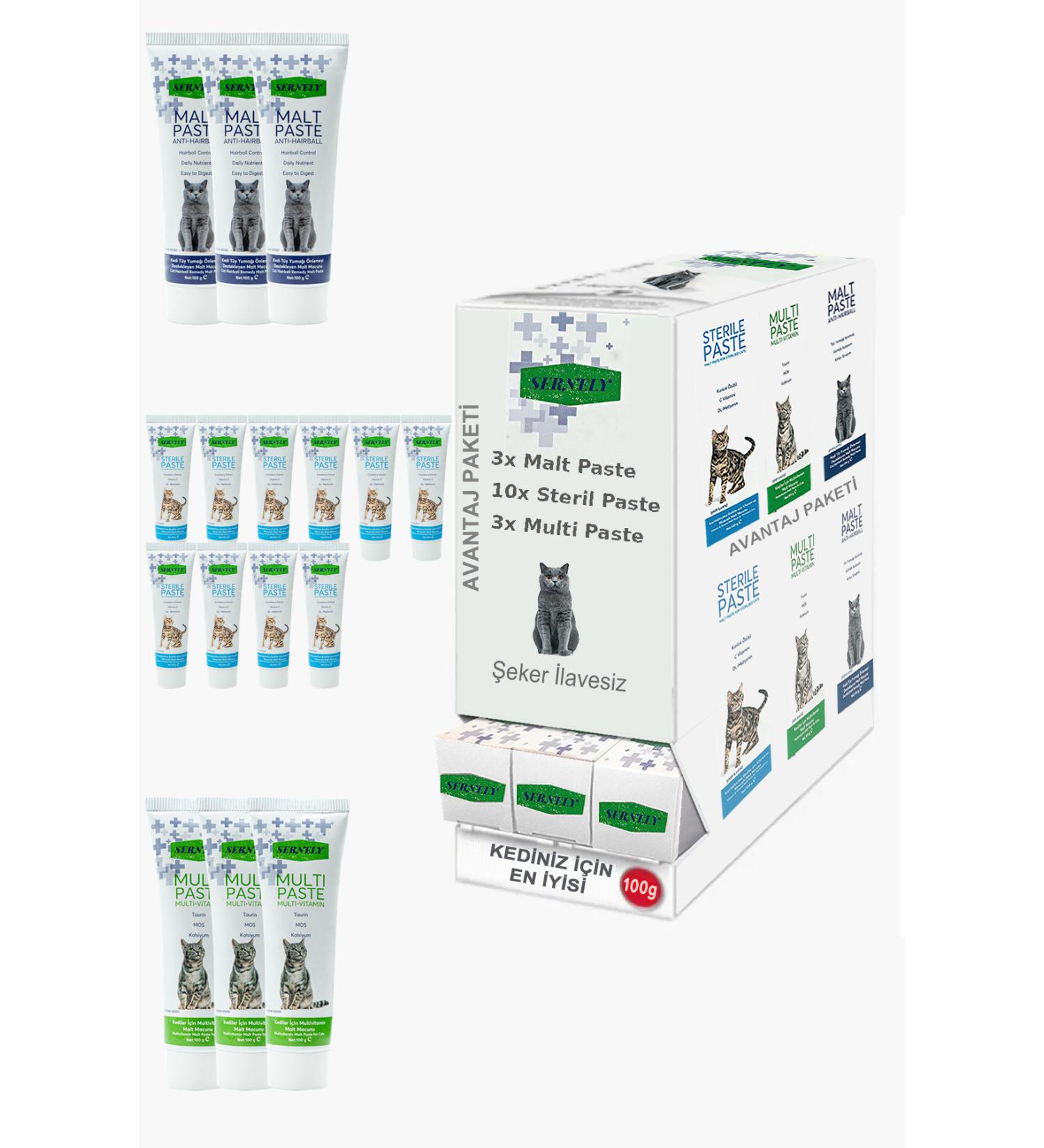 Sernely Cat Malt Advantageous Package (Sterile Paste 10x100gr Multi Paste 3x100gr Malt Paste 3x100gr)-856