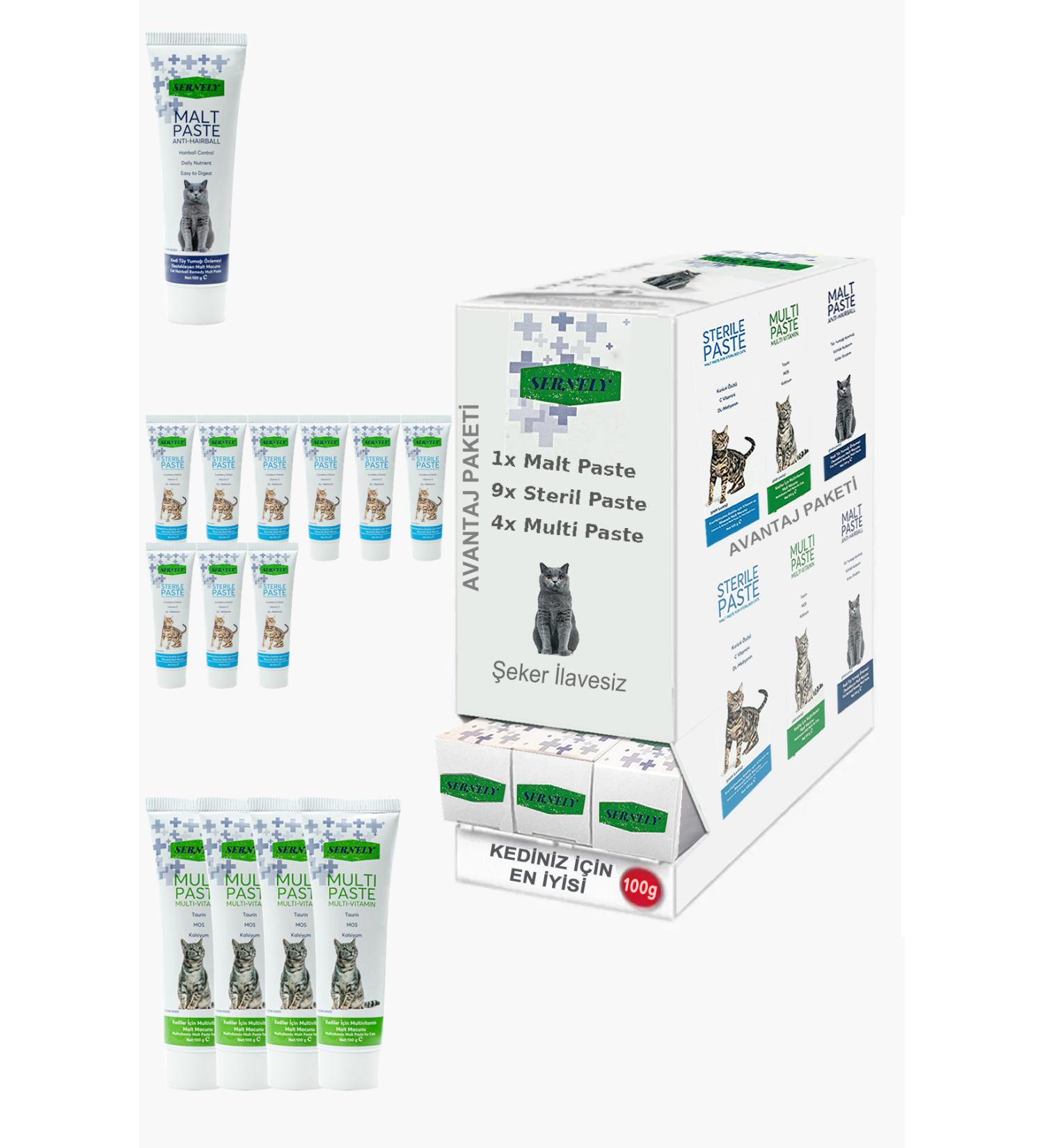 Sernely Cat Malt Advantageous Package (Sterile Paste 9x100gr Multi Paste 4x100gr Malt Paste 1x100gr)-1172
