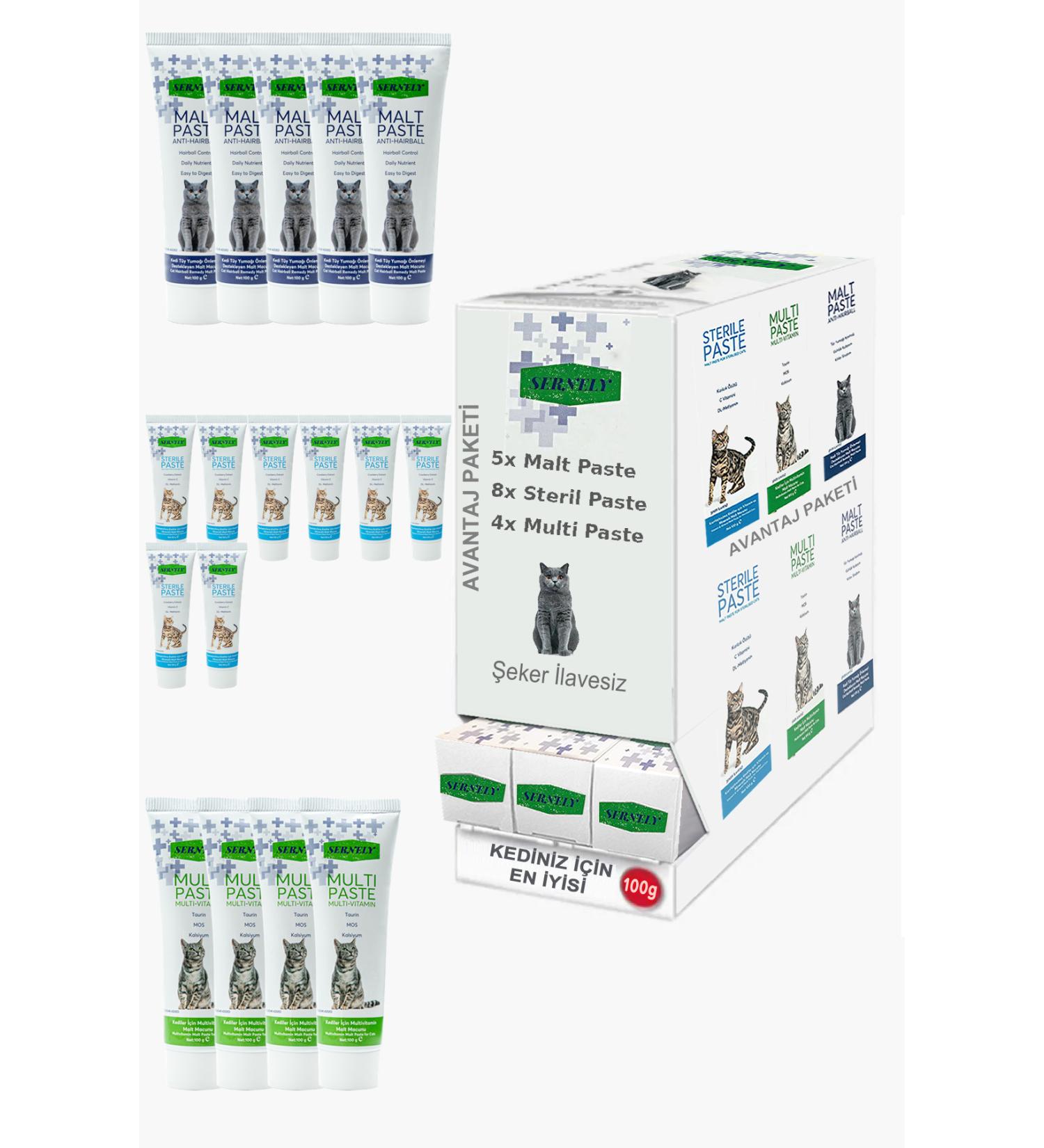 Sernely Cat Malt Advantageous Package (Sterile Paste 8x100gr Malt Paste 5x100gr Multi Paste 4x100gr)-1263