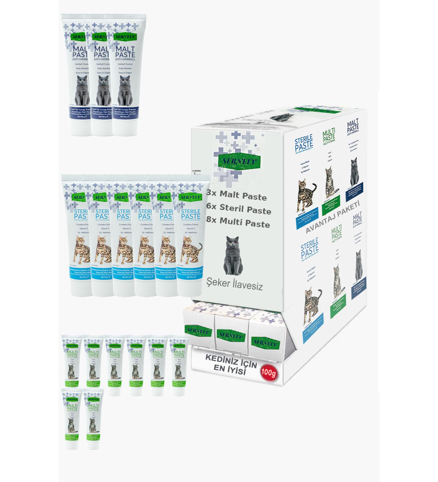 Sernely Cat Malt Advantageous Package (Multi Paste 8x100gr Sterile Paste 6x100gr Malt Paste 3x100gr)-1286
