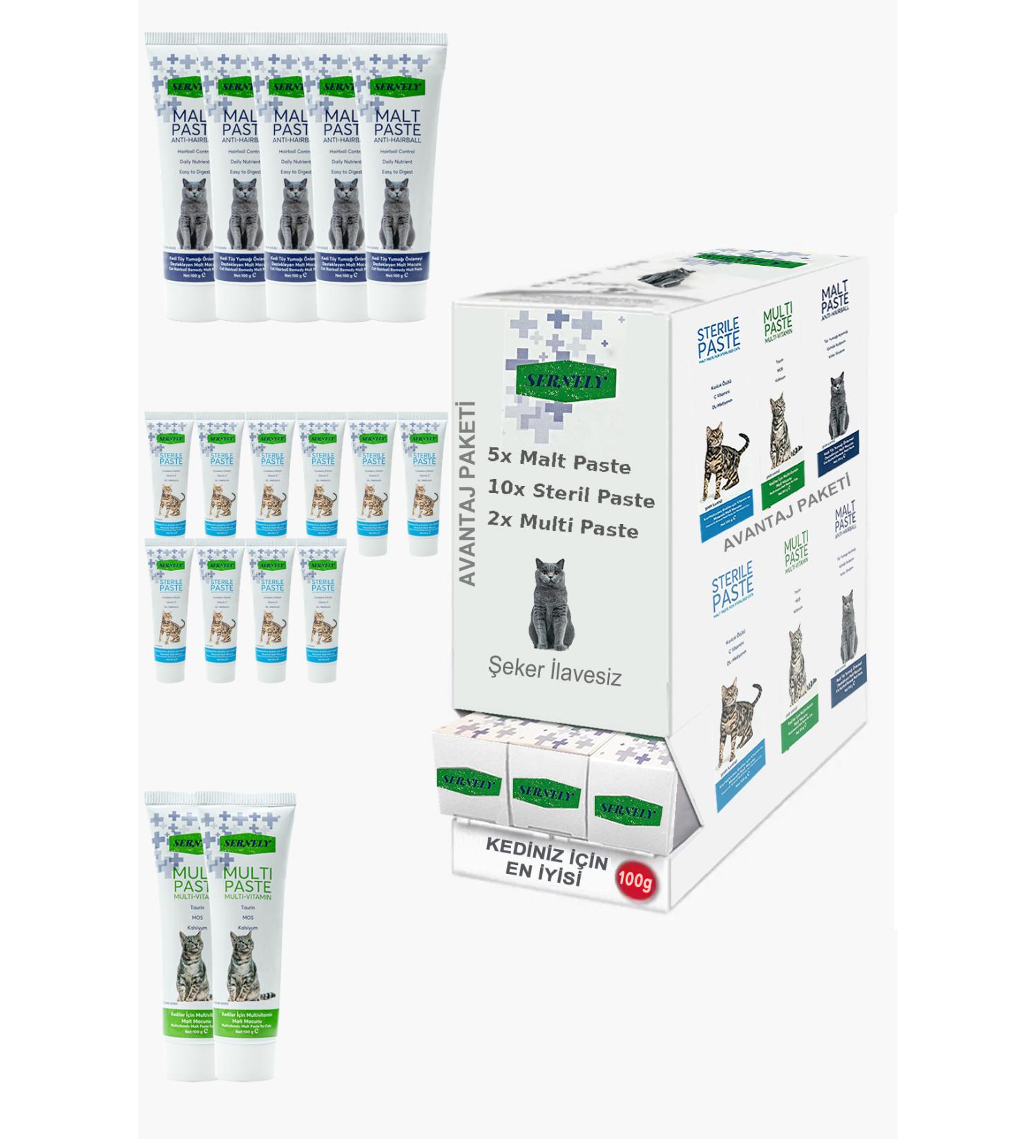 Sernely Cat Malt Advantageous Package (Sterile Paste 10x100gr Malt Paste 5x100gr Multi Paste 2x100gr)-919