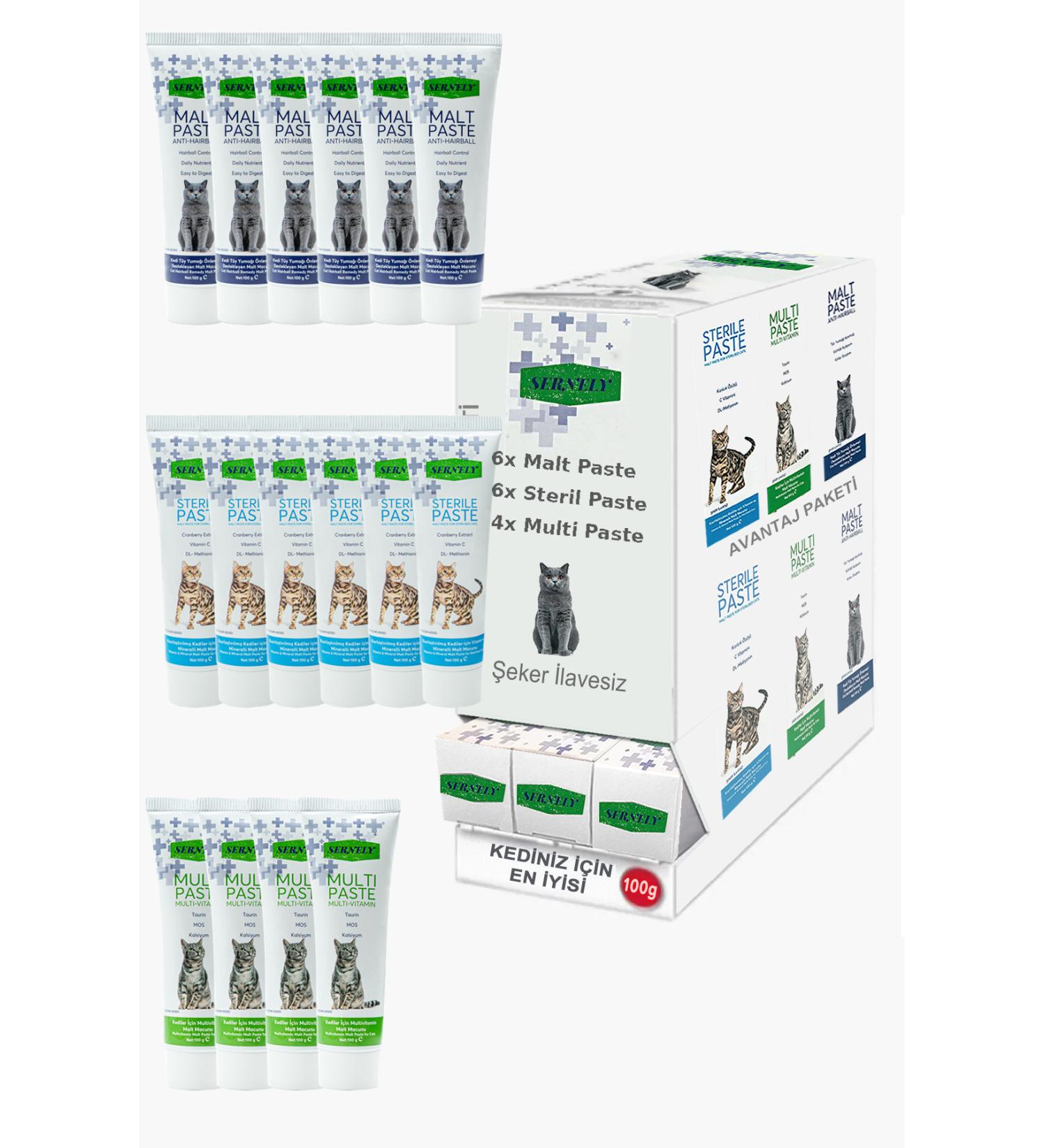 Sernely Cat Vitamin Advantage Package (Sterile Paste 6x100gr Malt Paste 6x100gr Multi Paste 4x100gr)-1529