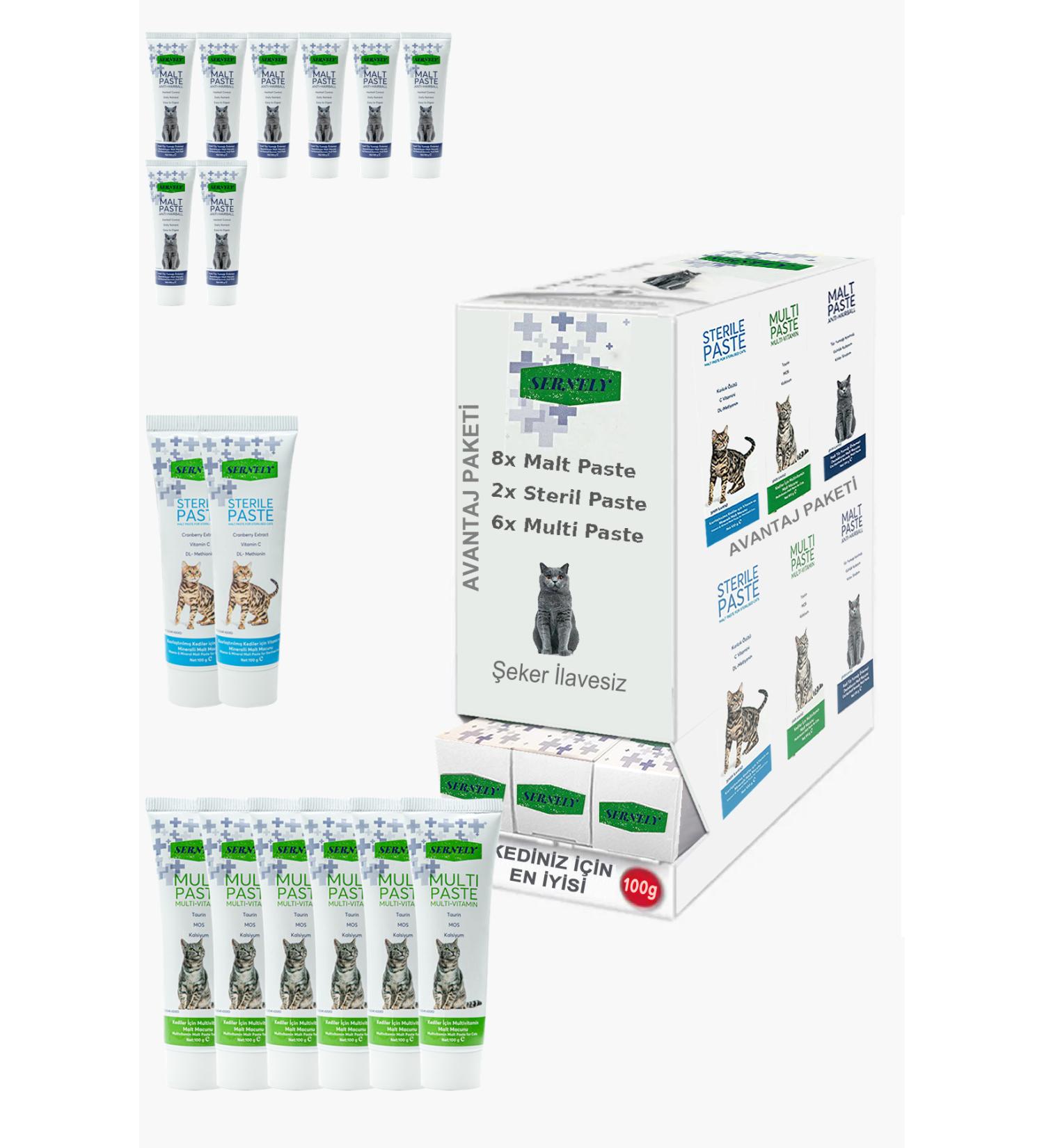 Sernely Cat Malt Advantageous Package (Malt Paste 8x100gr Multi Paste 6x100gr Sterile Paste 2x100gr)-1341