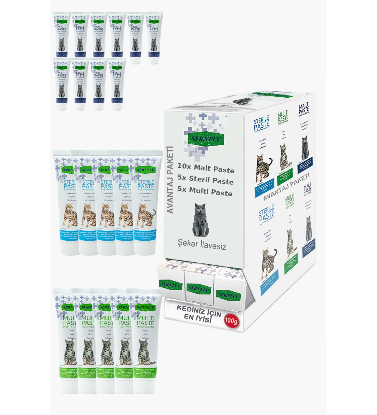 Sernely Cat Malt Advantageous Package (Malt Paste 10x100gr Sterile Paste 5x100gr Multi Paste 5x100gr)-809