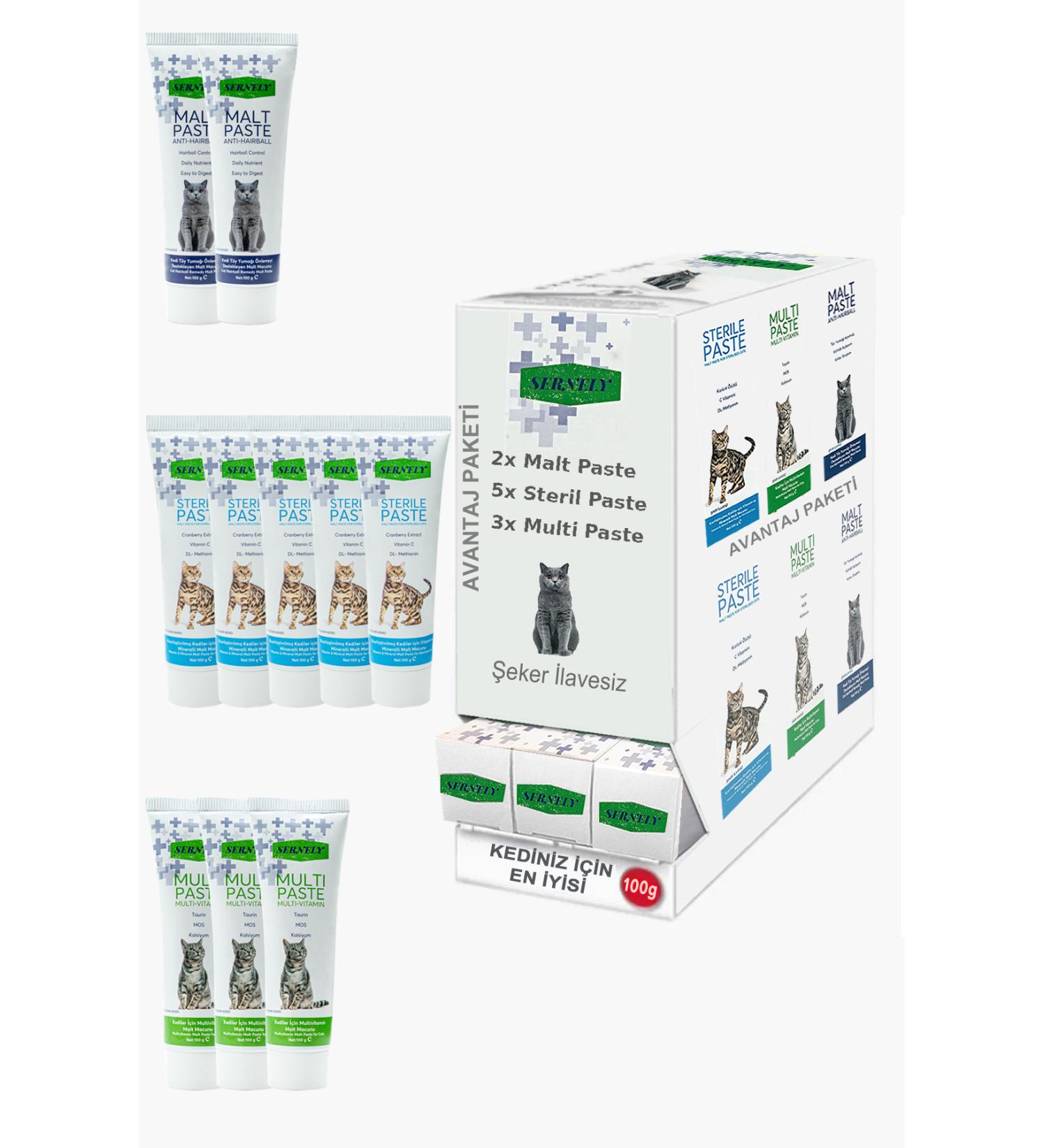 Sernely Cat Vitamin Advantage Package (Sterile Paste 5x100gr Multi Paste 3x100gr Malt Paste 2x100gr)-1624