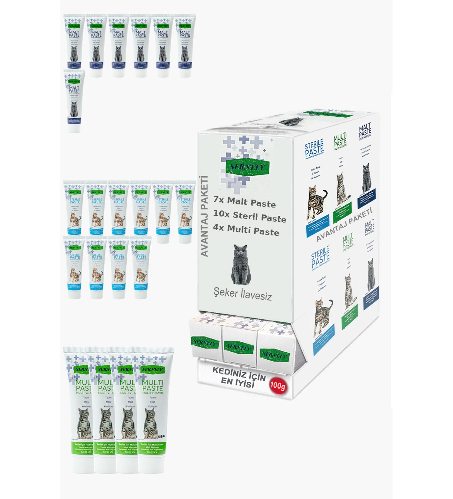 Sernely Cat Malt Advantageous Package (Sterile Paste 10x100gr Malt Paste 7x100gr Multi Paste 4x100gr)-837