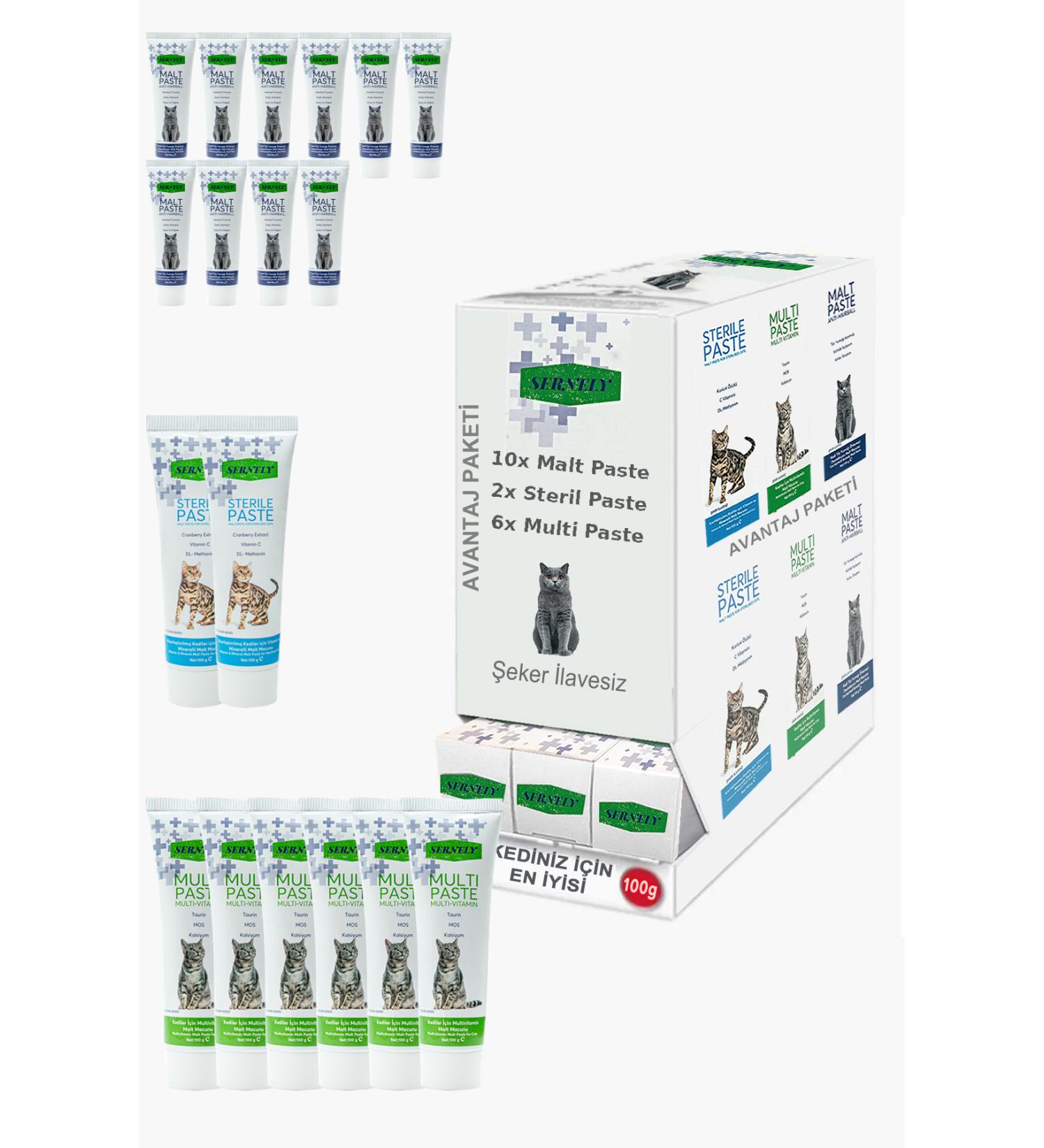 Sernely Cat Malt Advantageous Package (Malt Paste 10x100gr Multi Paste 6x100gr Sterile Paste 2x100gr)-941