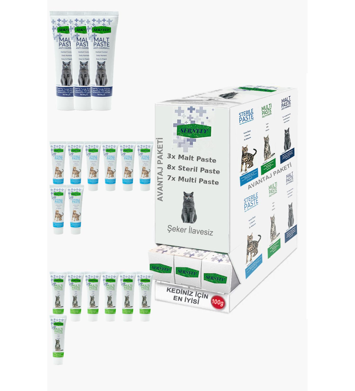 Sernely Cat Malt Advantageous Package (Sterile Paste 8x100gr Multi Paste 7x100gr Malt Paste 3x100gr)-1282