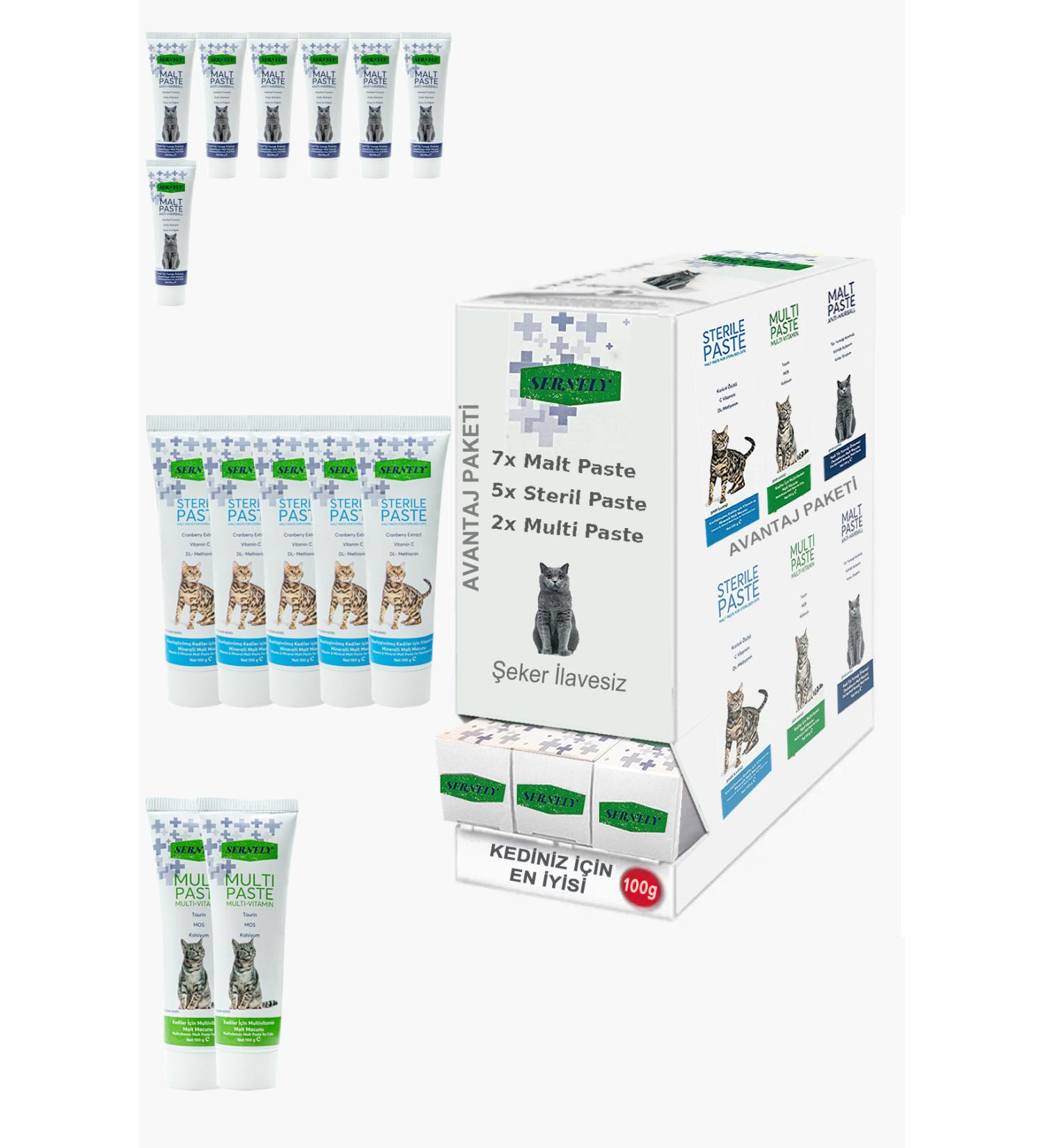 Sernely Cat Malt Advantageous Package (Malt Paste 7x100gr Sterile Paste 5x100gr Multi Paste 2x100gr)-1469