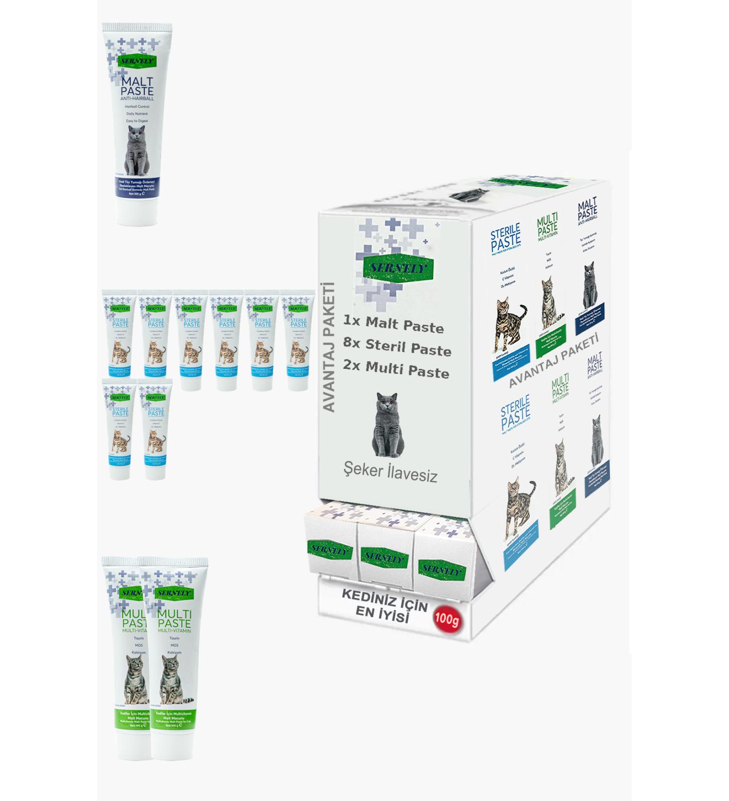 Sernely Cat Malt Advantageous Package (Sterile Paste 8x100gr Multi Paste 2x100gr Malt Paste 1x100gr)-1345