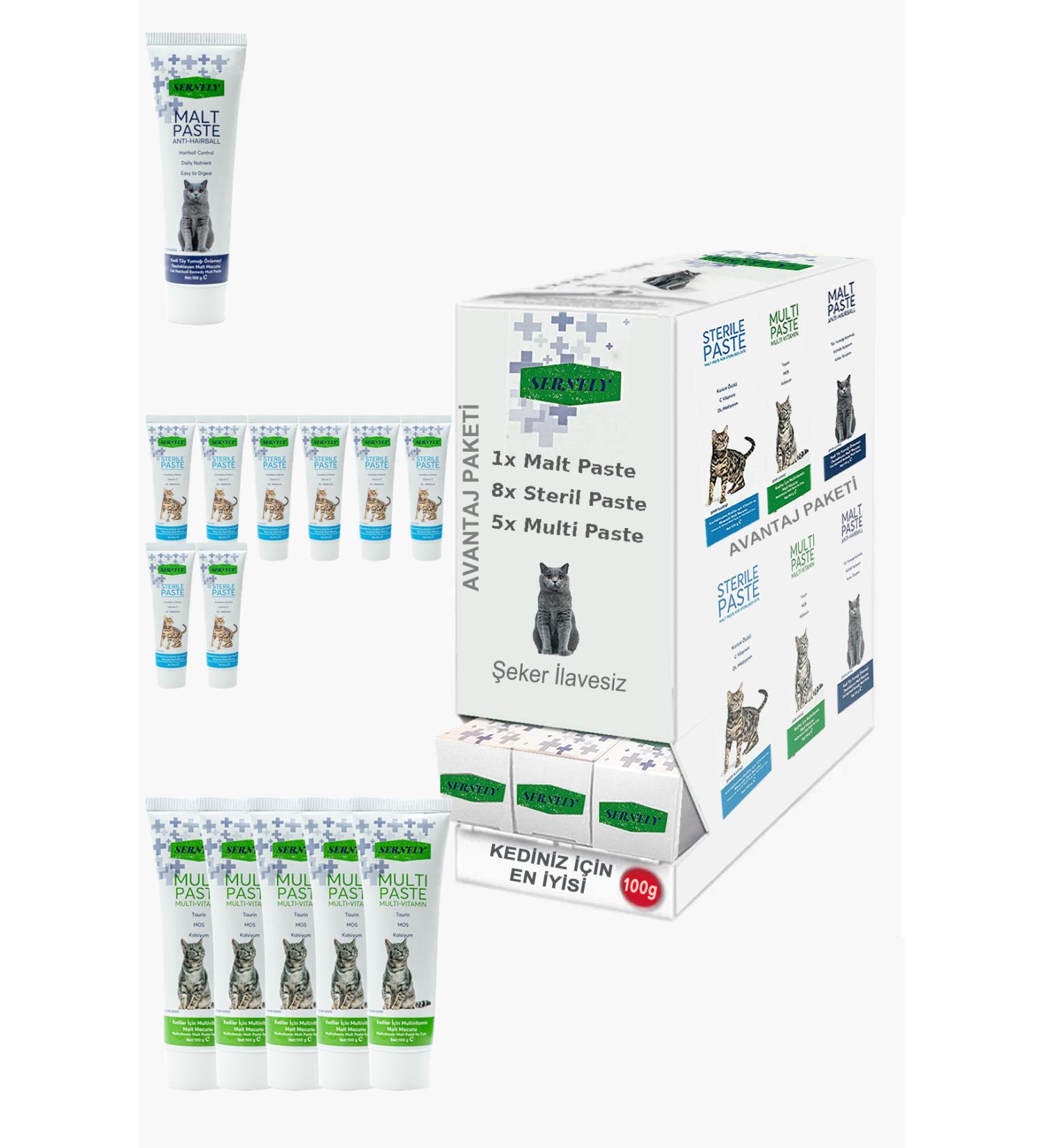 Sernely Cat Malt Advantageous Package (Sterile Paste 8x100gr Multi Paste 5x100gr Malt Paste 1x100gr)-1348