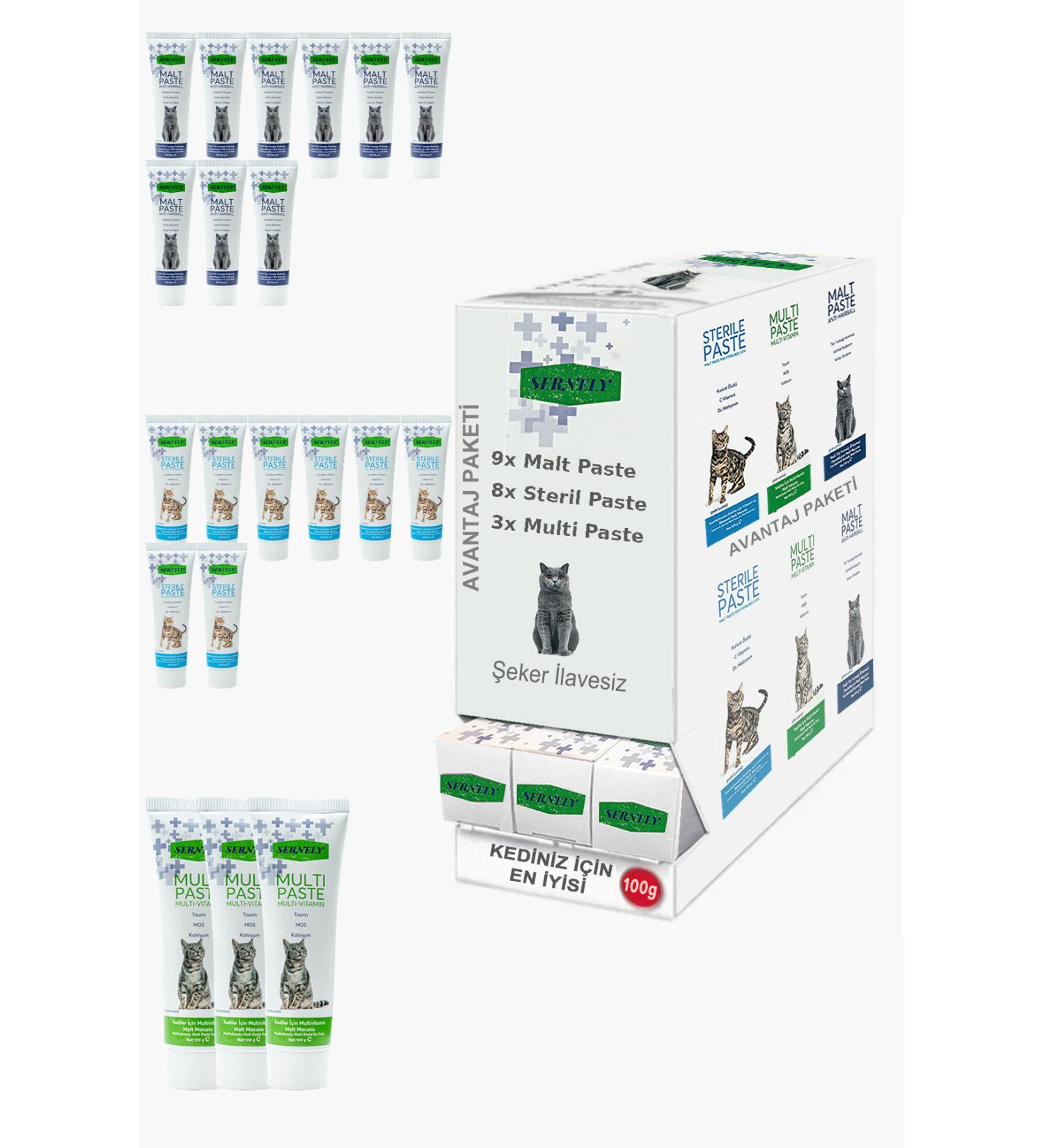 Sernely Cat Malt Advantageous Package (Malt Paste 9x100gr Sterile Paste 8x100gr Multi Paste 3x100gr)-1119