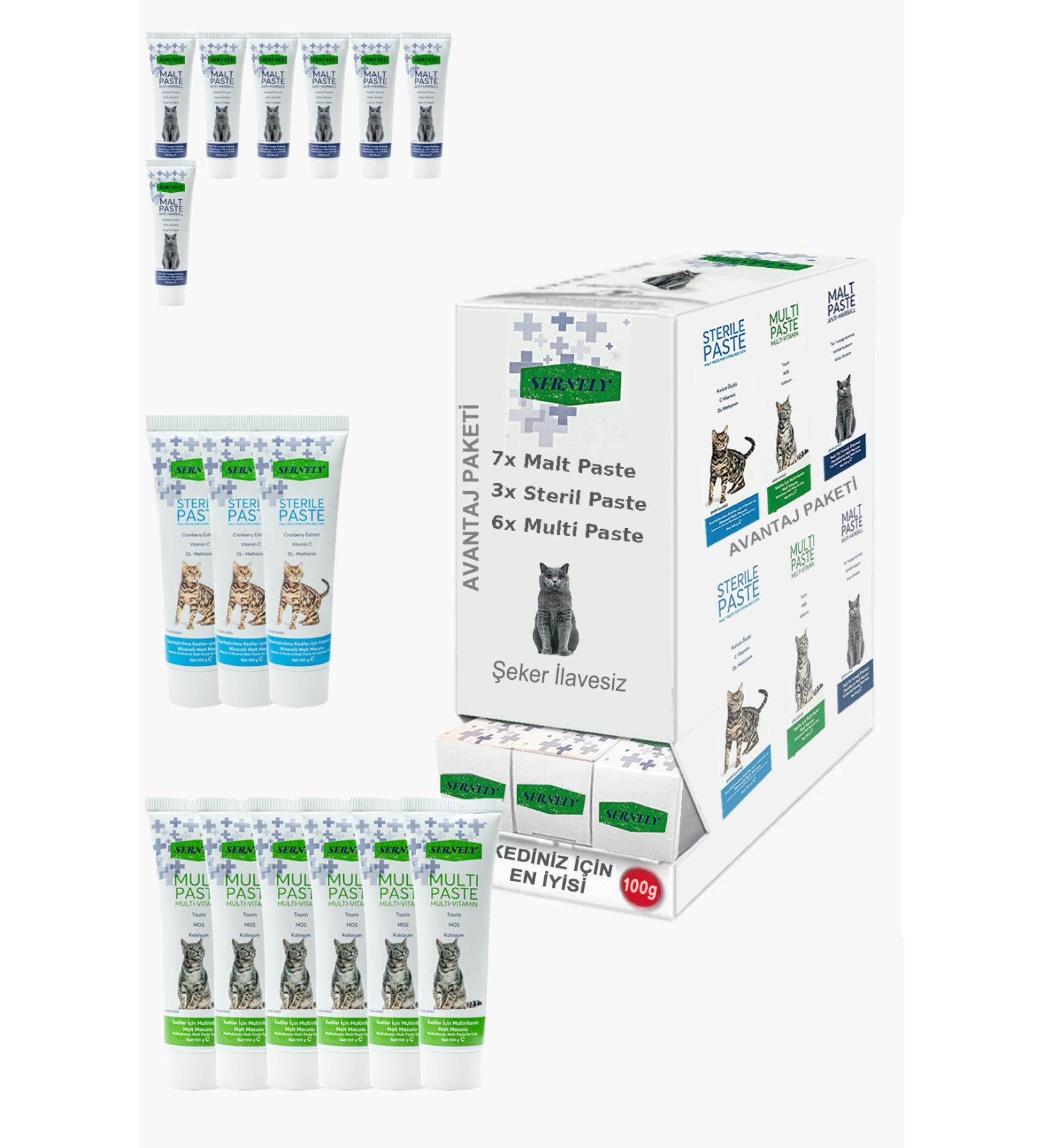 Sernely Cat Malt Advantageous Package (Malt Paste 7x100gr Multi Paste 6x100gr Sterile Paste 3x100gr)-1445
