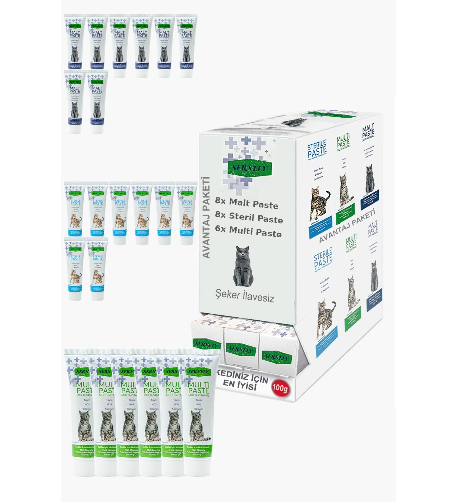 Sernely Cat Malt Advantageous Package (Sterile Paste 8x100gr Malt Paste 8x100gr Multi Paste 6x100gr)-1233