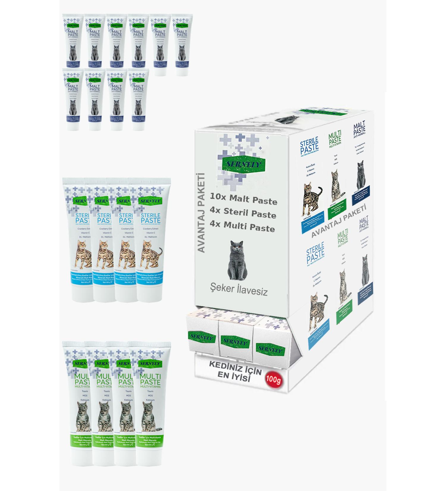 Sernely Cat Malt Advantageous Package (Malt Paste 10x100gr Sterile Paste 4x100gr Multi Paste 4x100gr)-843