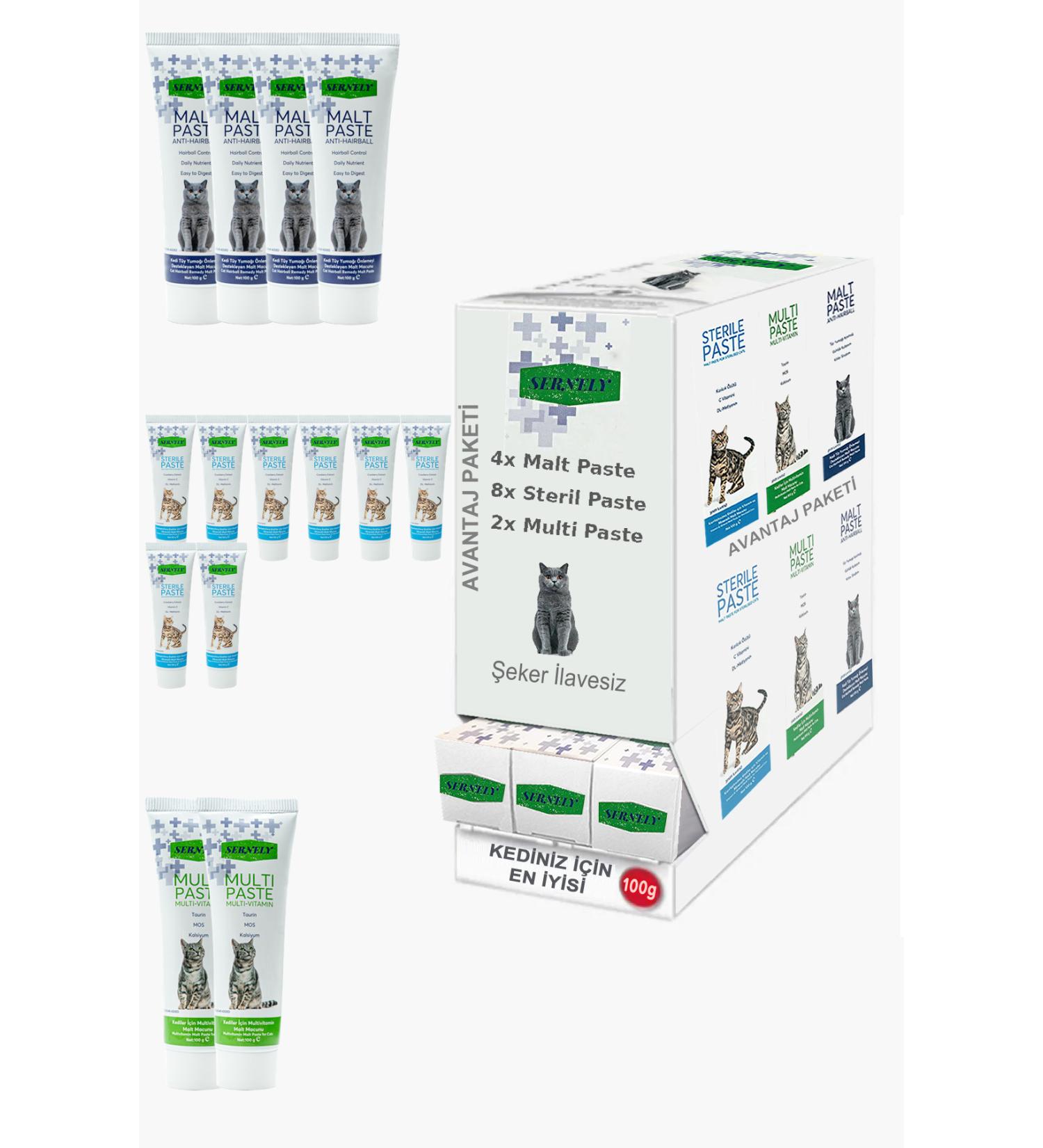 Sernely Cat Malt Advantageous Package (Sterile Paste 8x100gr Malt Paste 4x100gr Multi Paste 2x100gr)-1323
