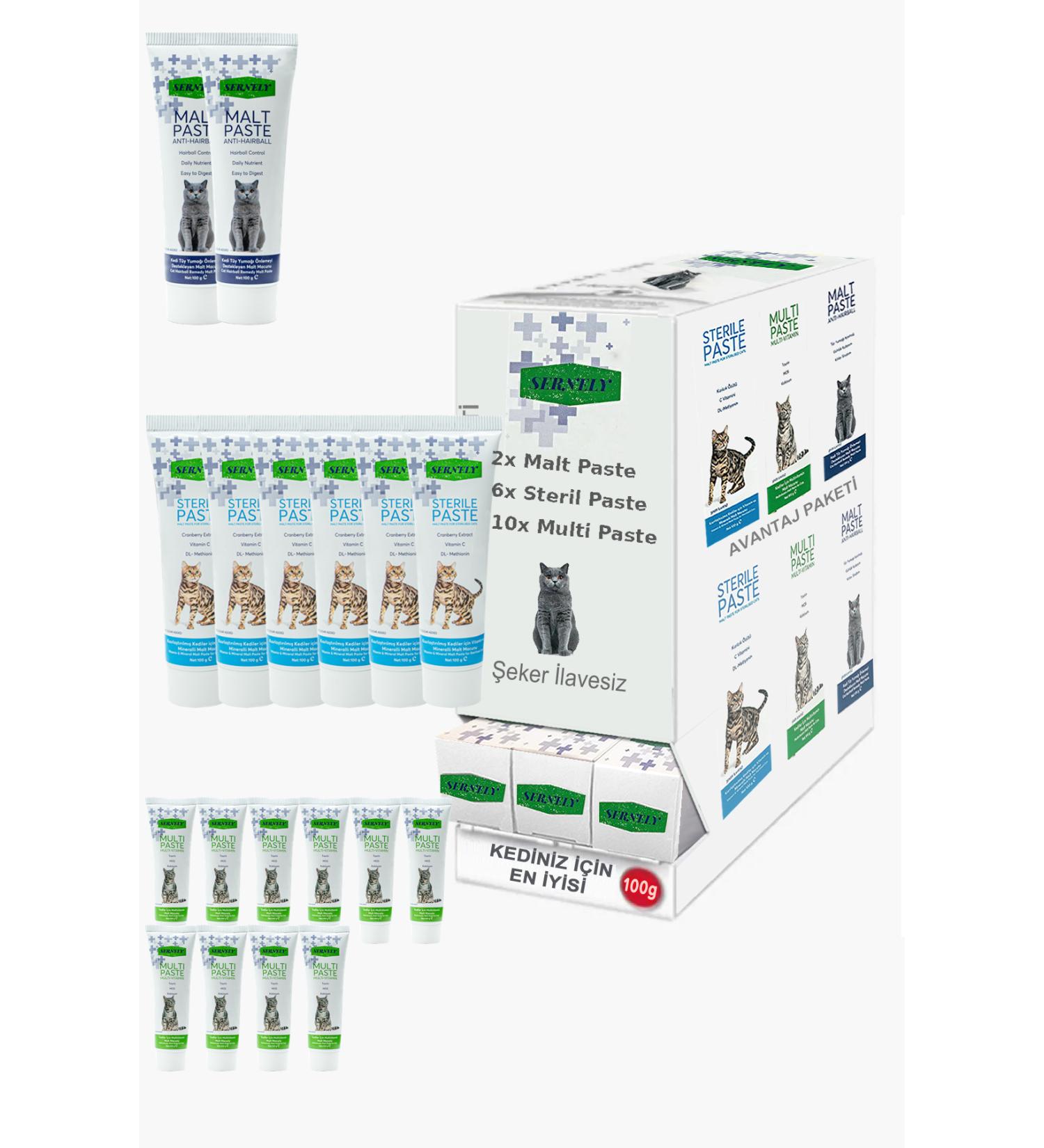 Sernely Cat Malt Advantageous Package (Multi Paste 10x100gr Sterile Paste 6x100gr Malt Paste 2x100gr)-910