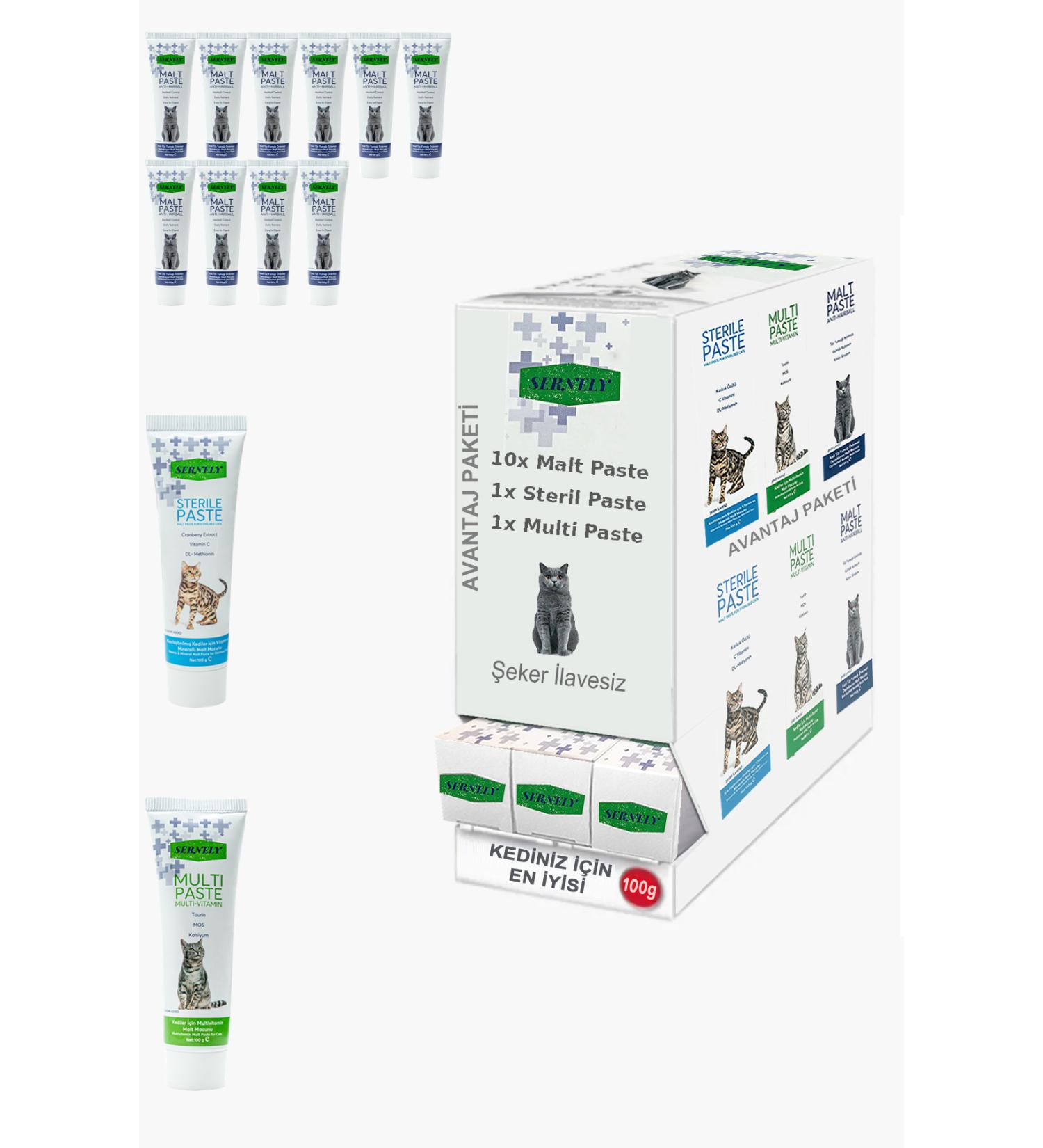 Sernely Cat Malt Advantageous Package (Malt Paste 10x100gr Sterile Paste 1x100gr Multi Paste 1x100gr)-981
