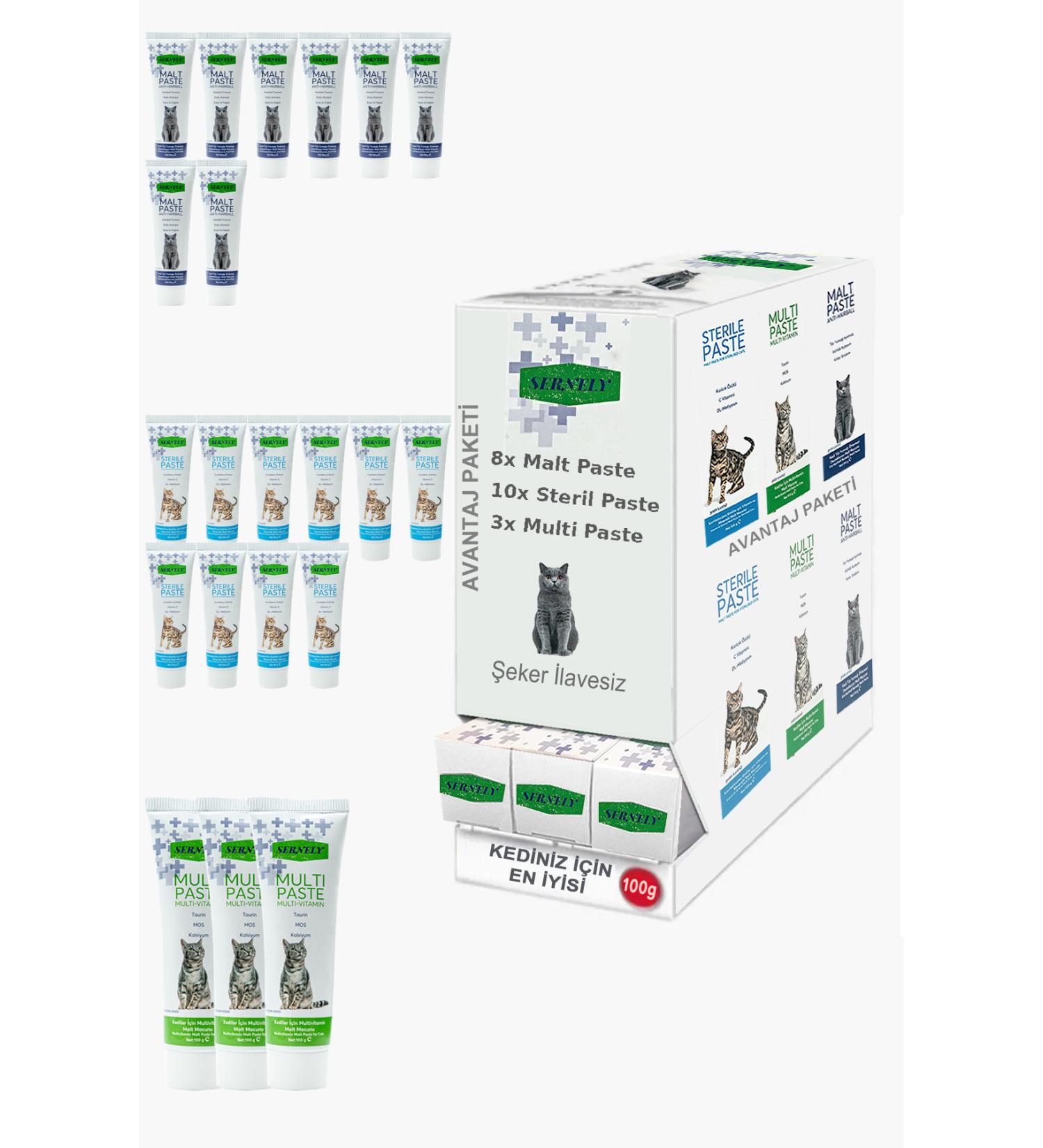 Sernely Cat Malt Advantageous Package (Sterile Paste 10x100gr Malt Paste 8x100gr Multi Paste 3x100gr)-879