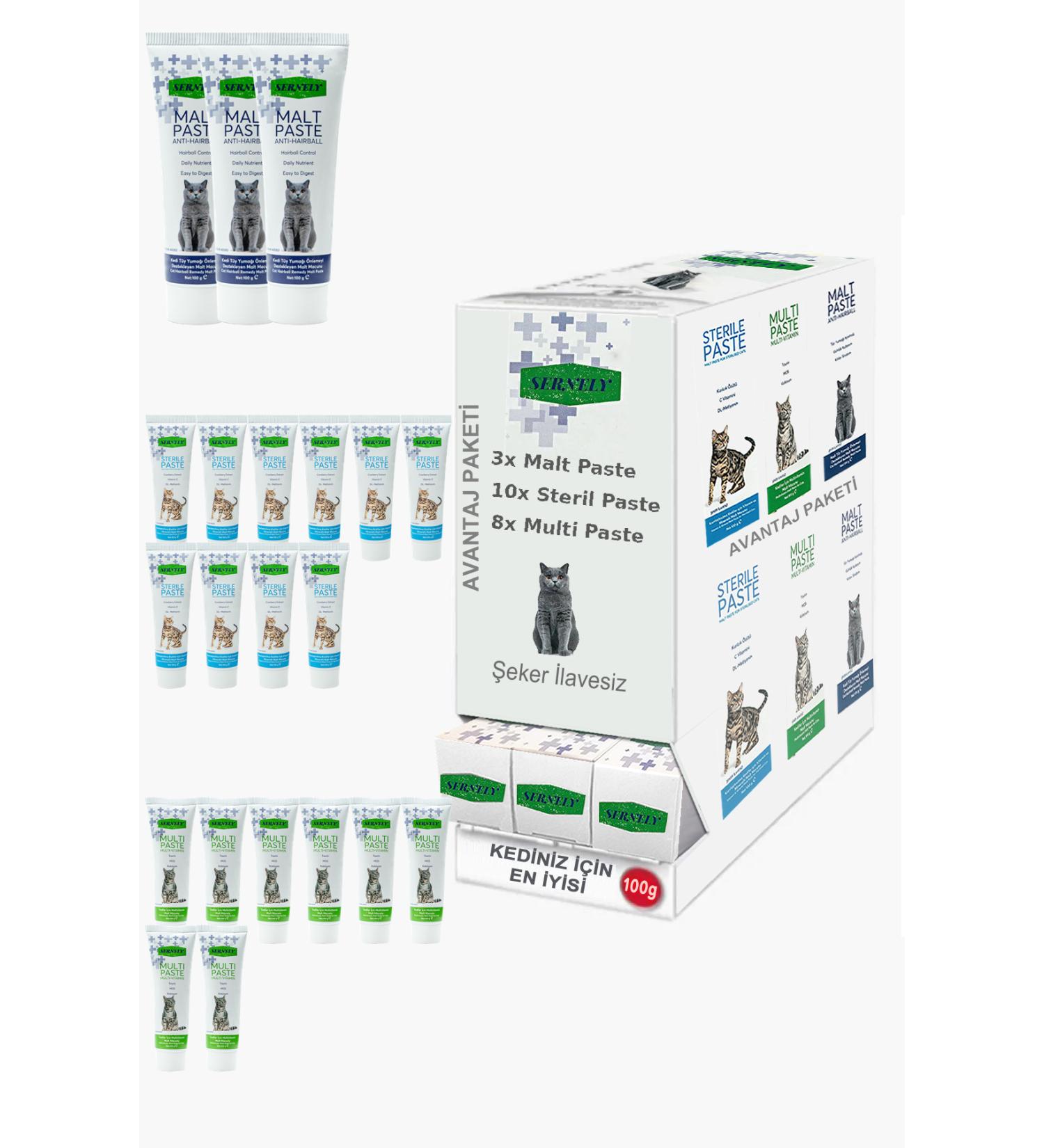 Sernely Cat Malt Advantageous Package (Sterile Paste 10x100gr Multi Paste 8x100gr Malt Paste 3x100gr)-861