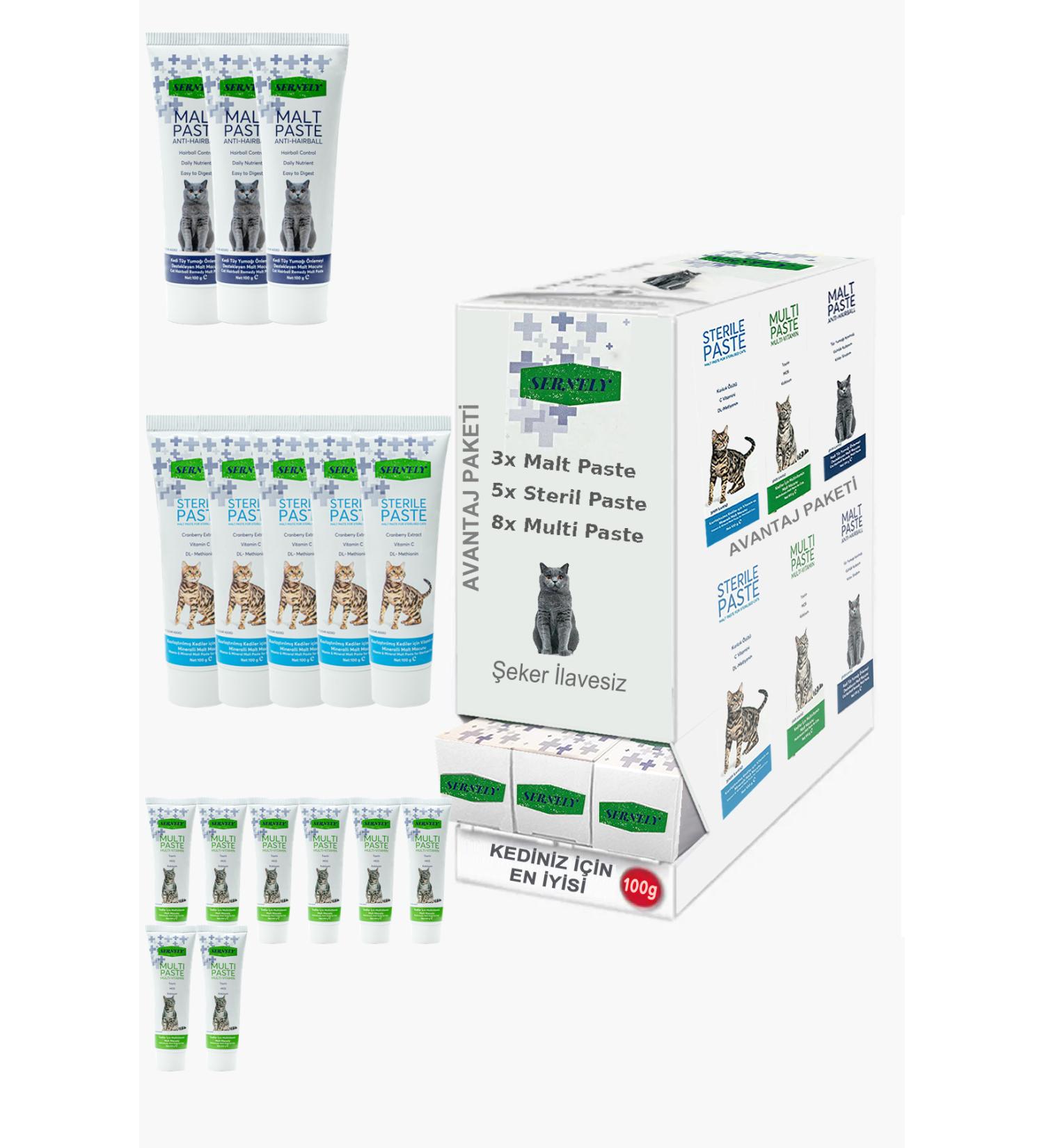 Sernely Cat Malt Advantageous Package (Multi Paste 8x100gr Sterile Paste 5x100gr Malt Paste 3x100gr)-1285