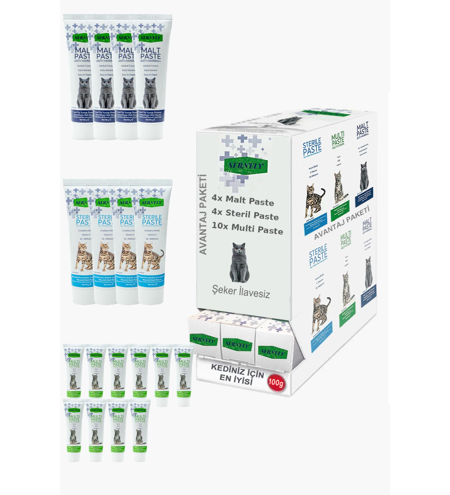 Sernely Cat Malt Advantageous Package (Multi Paste 10x100gr Sterile Paste 4x100gr Malt Paste 4x100gr)-826
