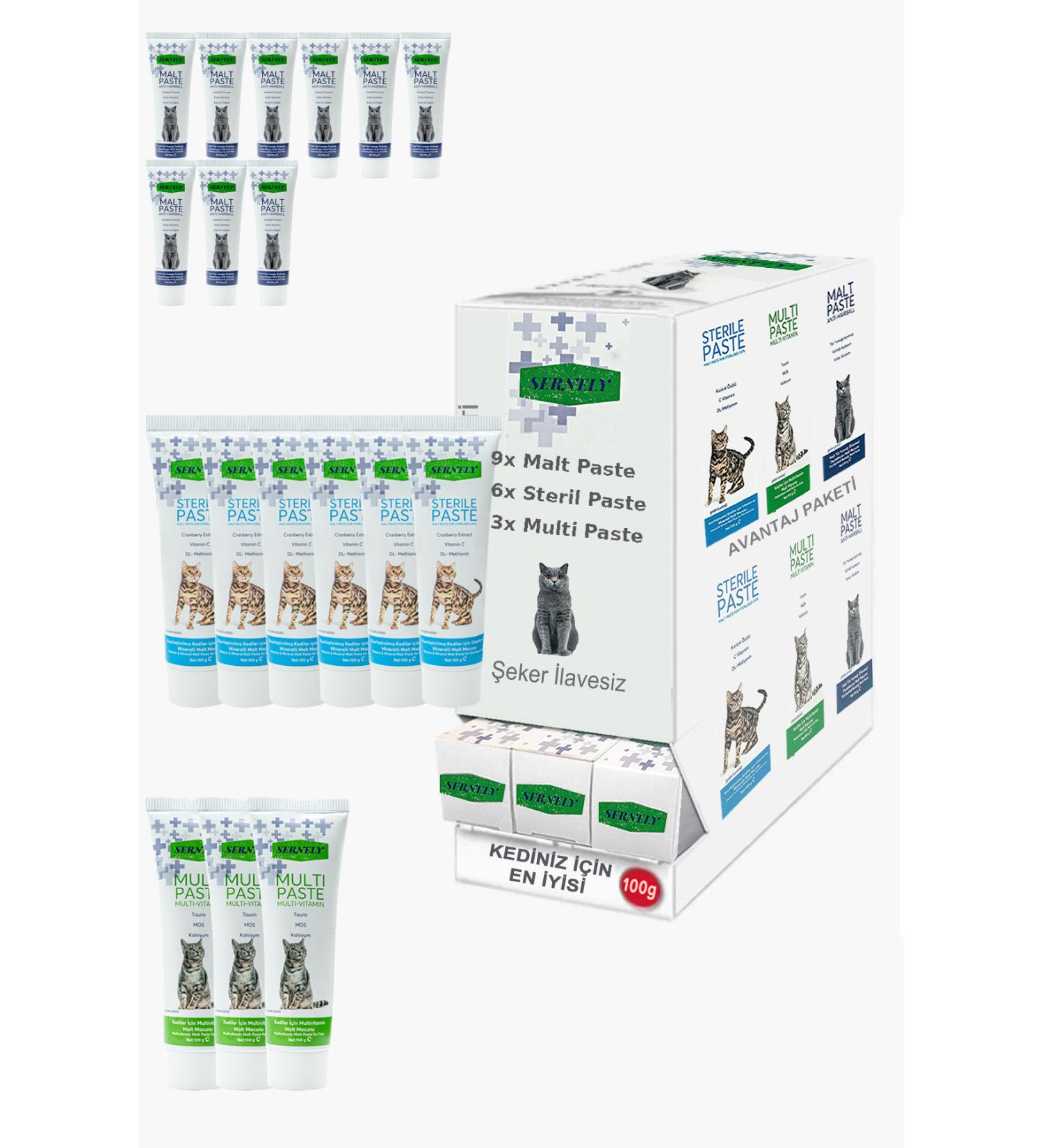 Sernely Cat Malt Advantageous Package (Malt Paste 9x100gr Sterile Paste 6x100gr Multi Paste 3x100gr)-1117