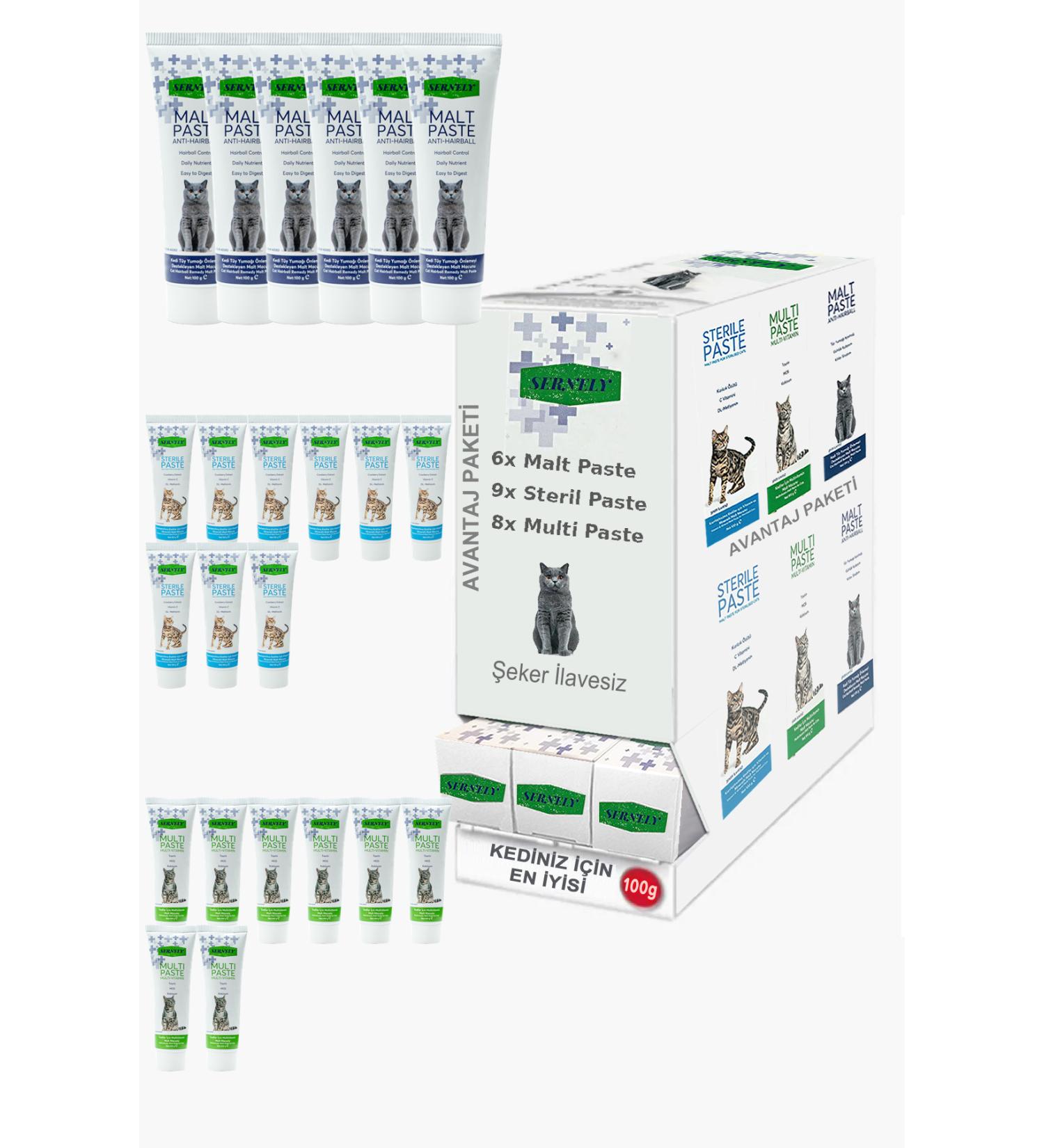 Sernely Cat Malt Advantageous Package (Sterile Paste 9x100gr Multi Paste 8x100gr Malt Paste 6x100gr)-1021