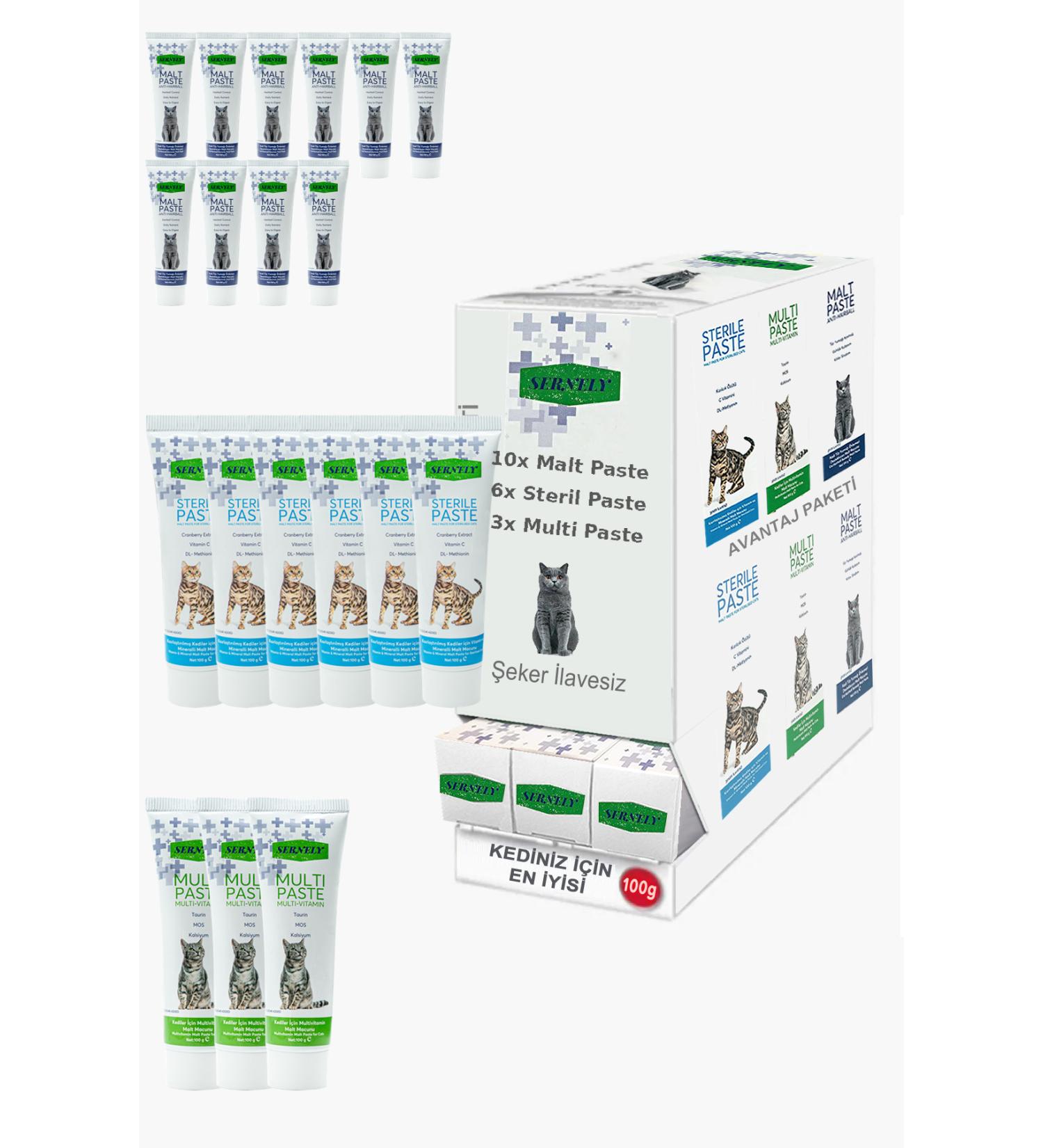 Sernely Cat Malt Advantageous Package (Malt Paste 10x100gr Sterile Paste 6x100gr Multi Paste 3x100gr)-886