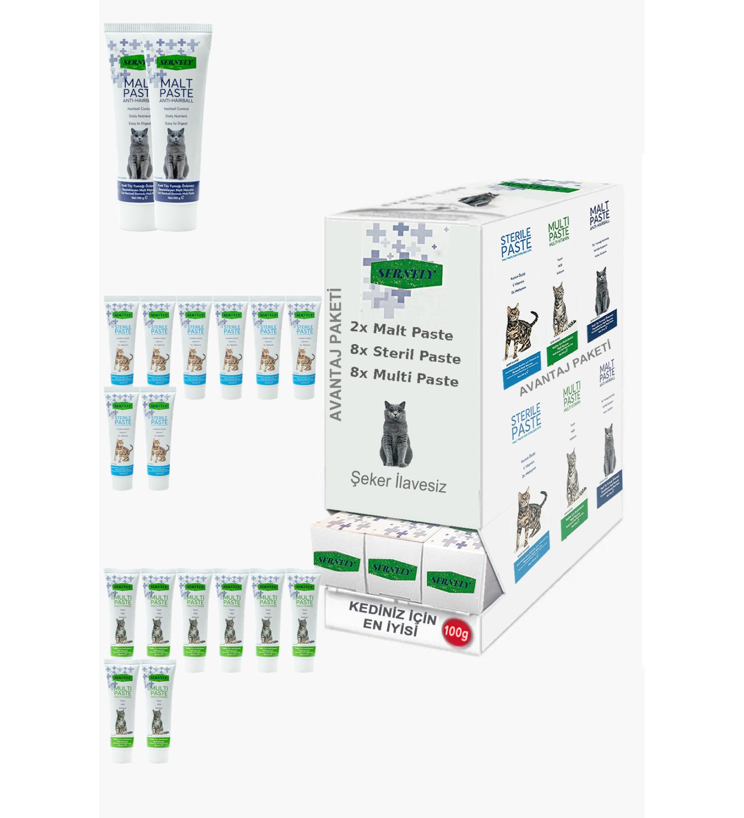 Sernely Cat Malt Advantageous Package (Sterile Paste 8x100gr Multi Paste 8x100gr Malt Paste 2x100gr)-1320