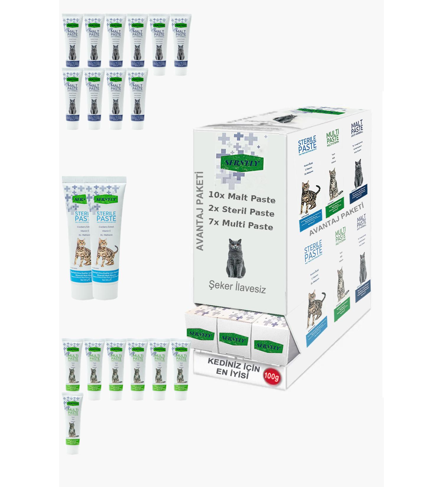 Sernely Cat Malt Advantageous Package (Malt Paste 10x100gr Multi Paste 7x100gr Sterile Paste 2x100gr)-942
