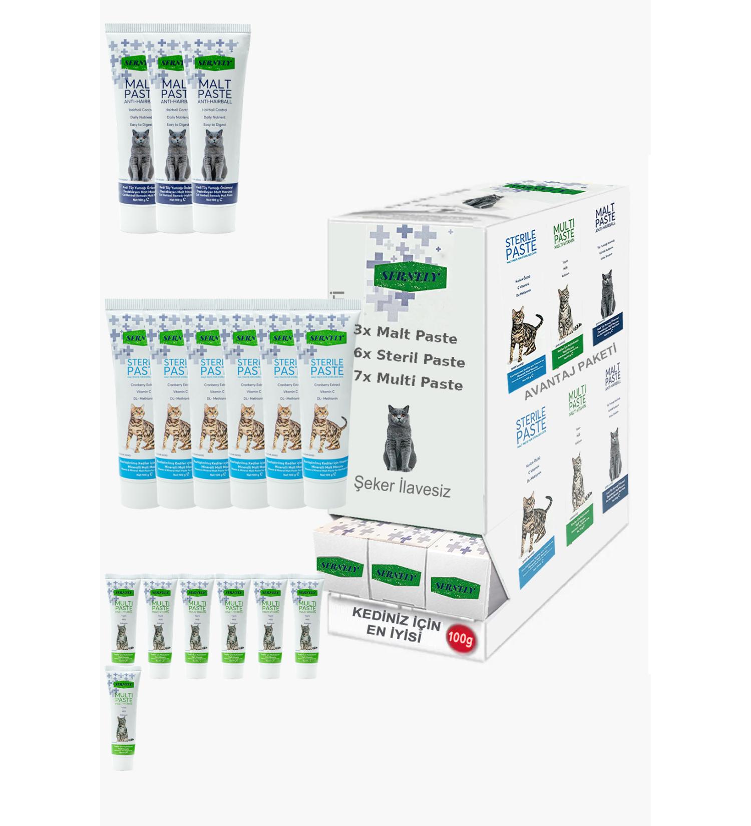 Sernely Cat Malt Advantageous Package (Multi Paste 7x100gr Sterile Paste 6x100gr Malt Paste 3x100gr)-1430