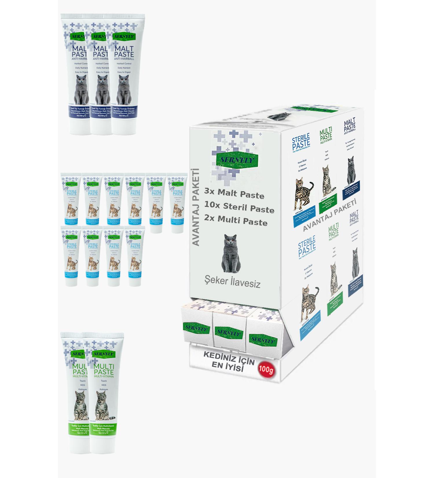 Sernely Cat Malt Advantageous Package (Sterile Paste 10x100gr Malt Paste 3x100gr Multi Paste 2x100gr)-915