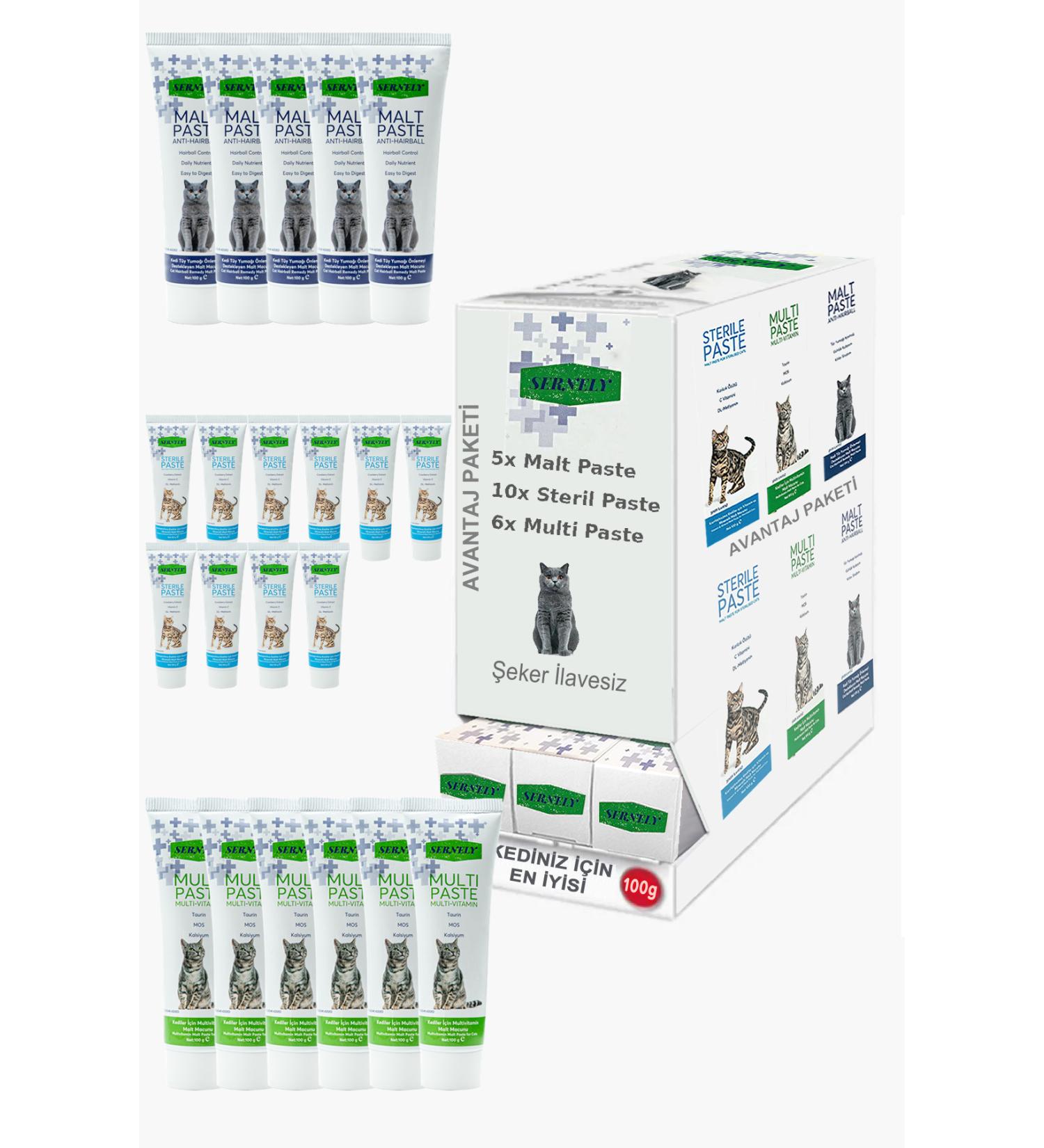 Sernely Cat Malt Advantageous Package (Sterile Paste 10x100gr Multi Paste 6x100gr Malt Paste 5x100gr)-791