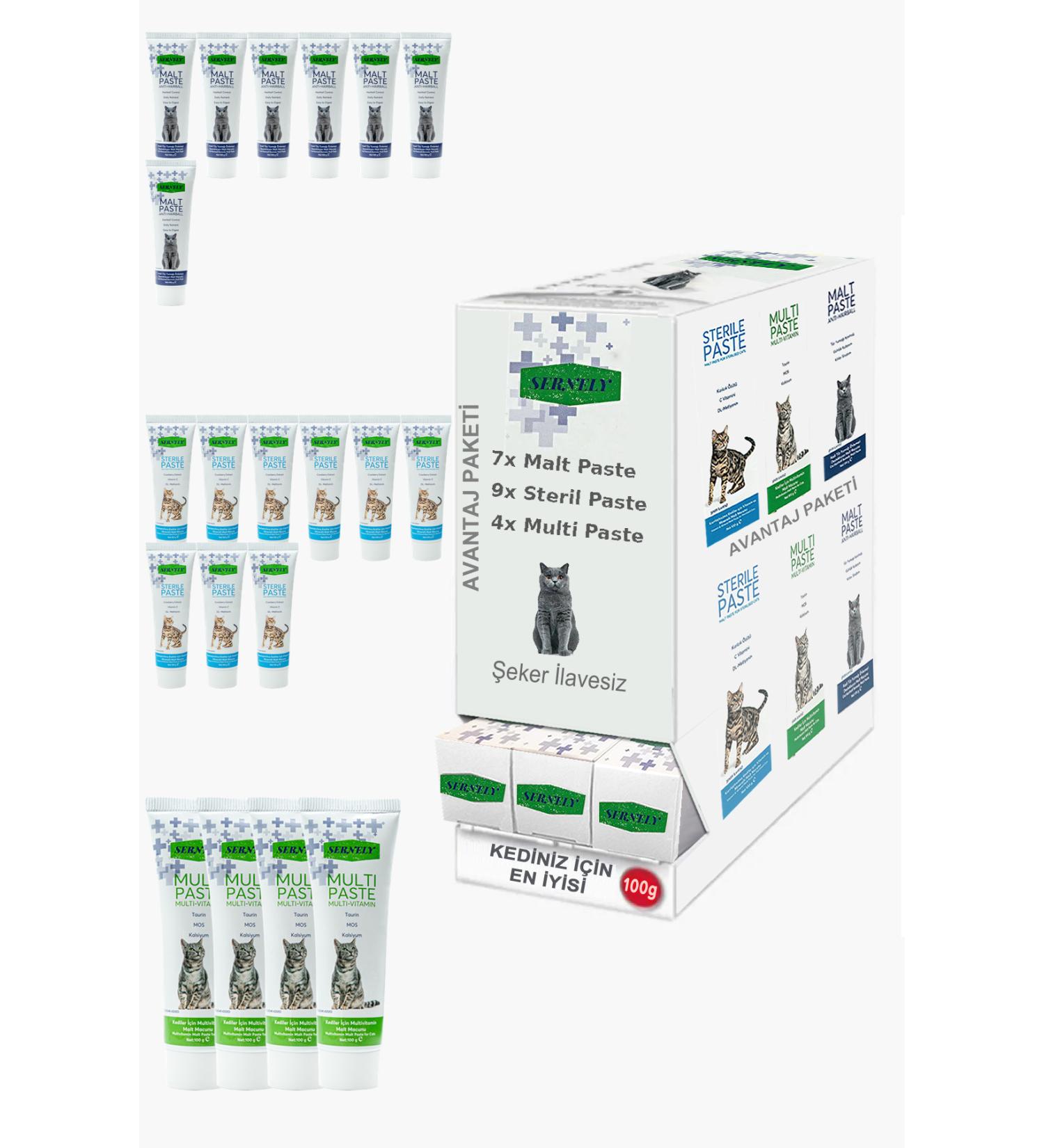 Sernely Cat Malt Advantageous Package (Sterile Paste 9x100gr Malt Paste 7x100gr Multi Paste 4x100gr)-1076