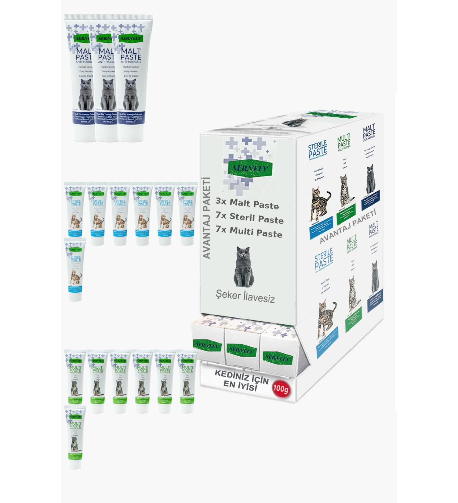 Sernely Cat Malt Advantageous Package (Sterile Paste 7x100gr Multi Paste 7x100gr Malt Paste 3x100gr)-1431