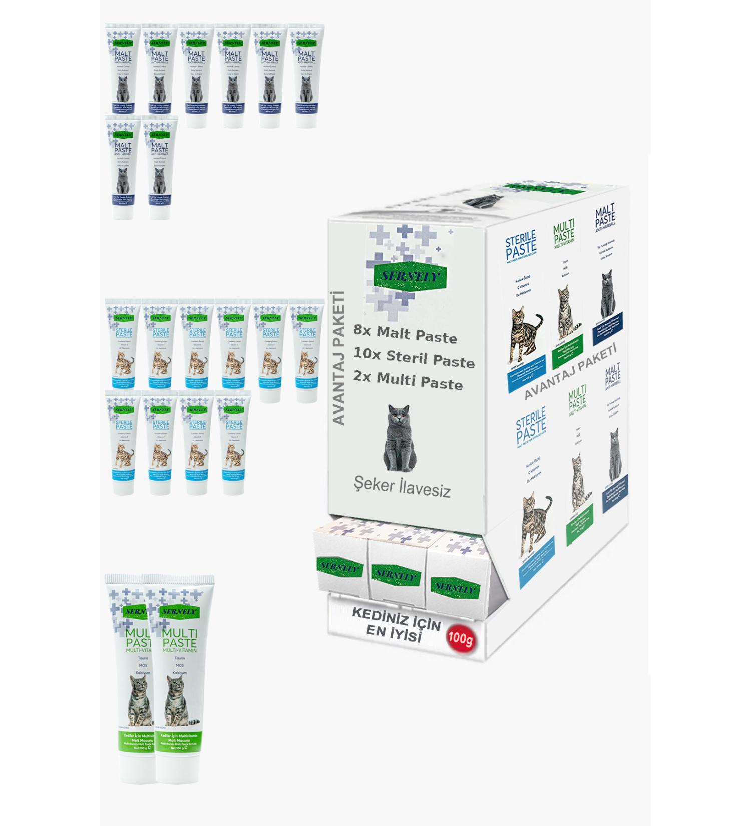 Sernely Cat Malt Advantageous Package (Sterile Paste 10x100gr Malt Paste 8x100gr Multi Paste 2x100gr)-925