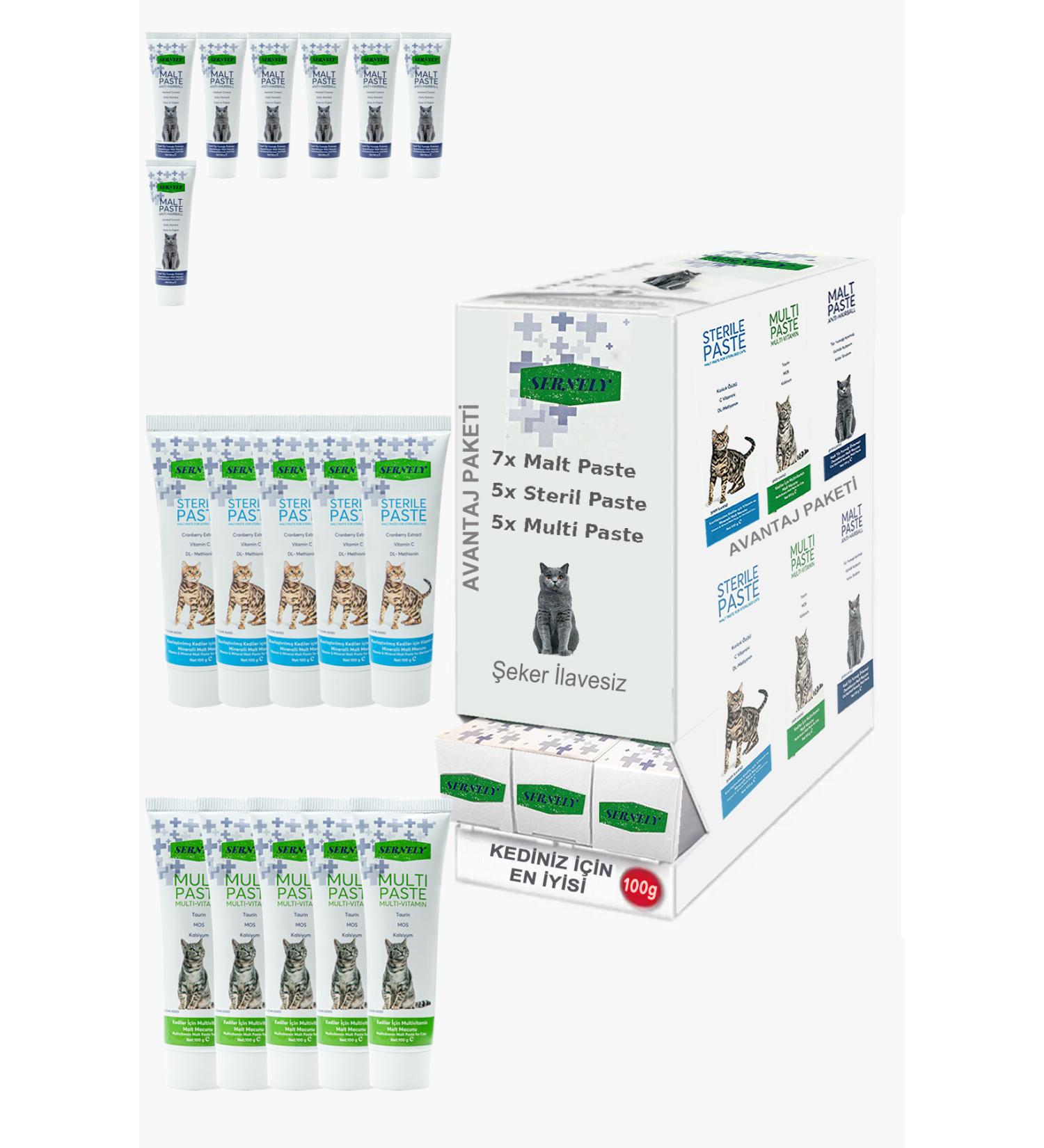 Sernely Cat Malt Advantageous Package (Malt Paste 7x100gr Sterile Paste 5x100gr Multi Paste 5x100gr)-1400