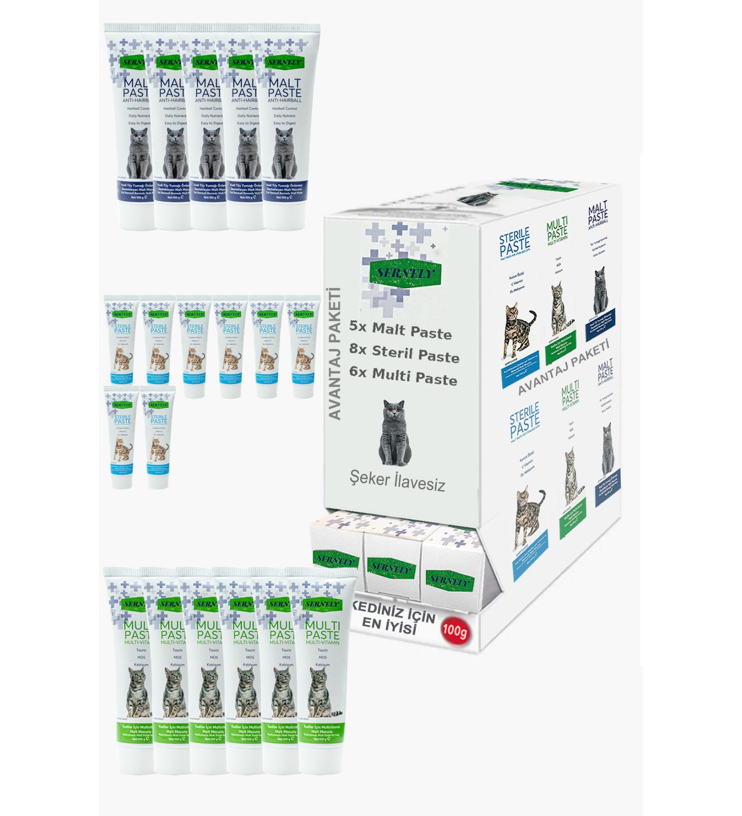 Sernely Cat Malt Advantageous Package (Sterile Paste 8x100gr Multi Paste 6x100gr Malt Paste 5x100gr)-1237