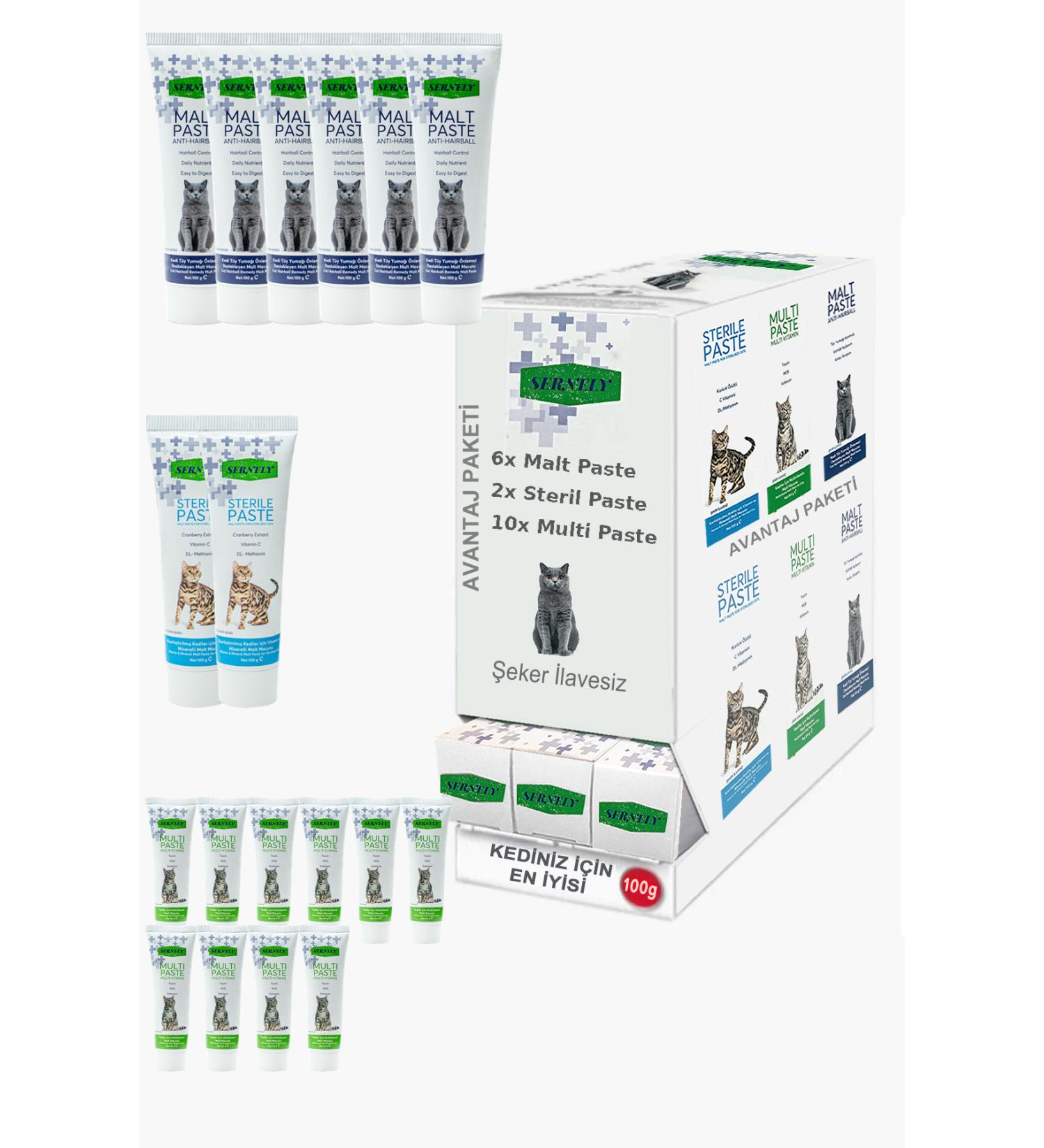 Sernely Cat Malt Advantageous Package (Multi Paste 10x100gr Malt Paste 6x100gr Sterile Paste 2x100gr)-922