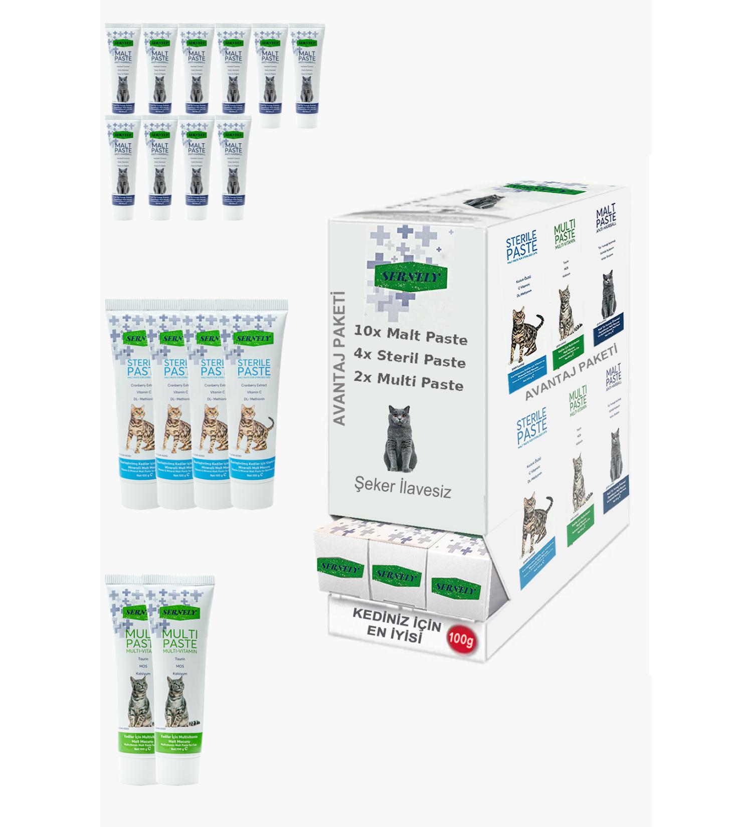 Sernely Cat Malt Advantageous Package (Malt Paste 10x100gr Sterile Paste 4x100gr Multi Paste 2x100gr)-931