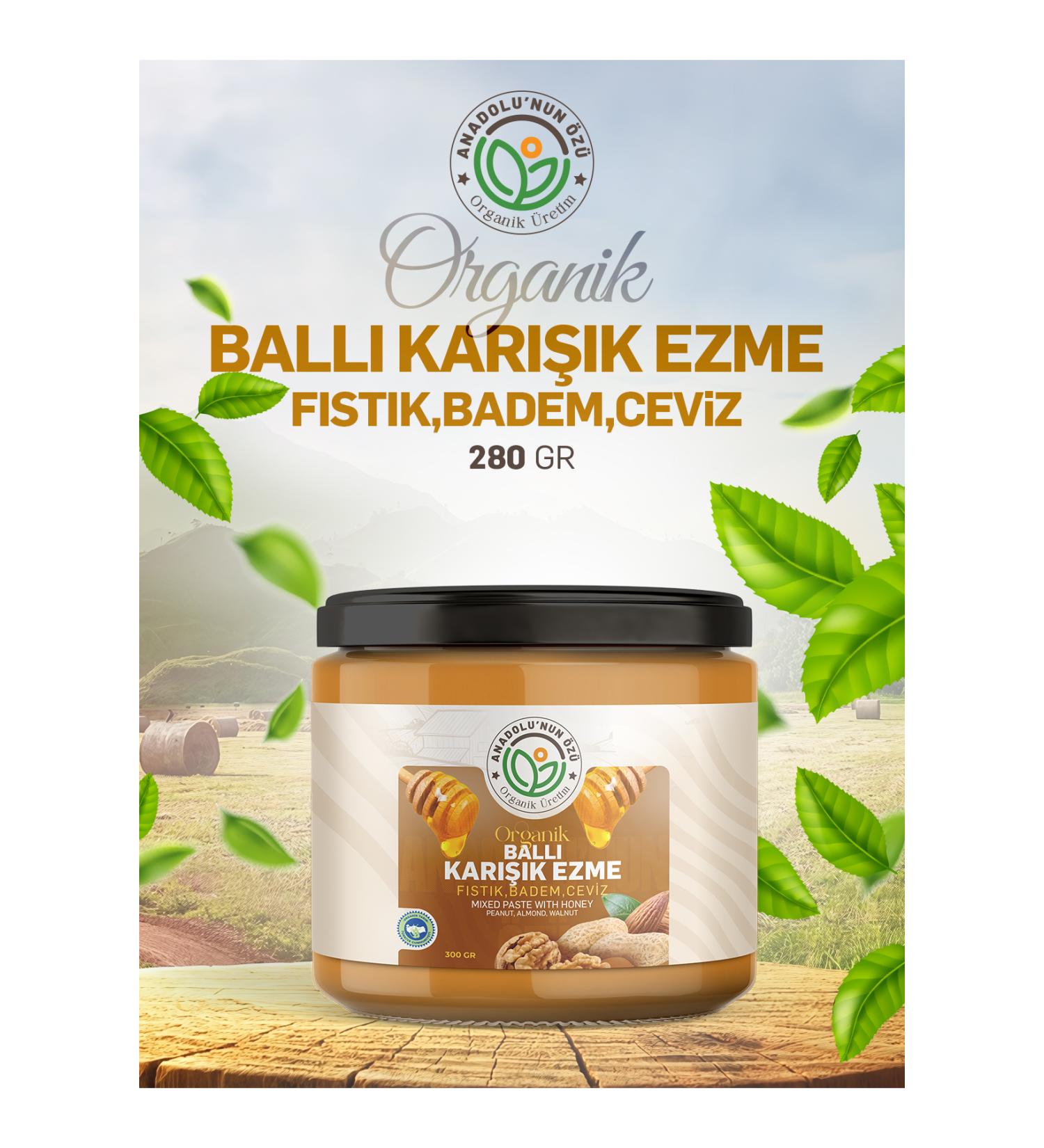 The essence of Anatolia organic production ORGANIC HONEY MIXED PASTE (PEANUT ALMOND WALNUT)''300gr''