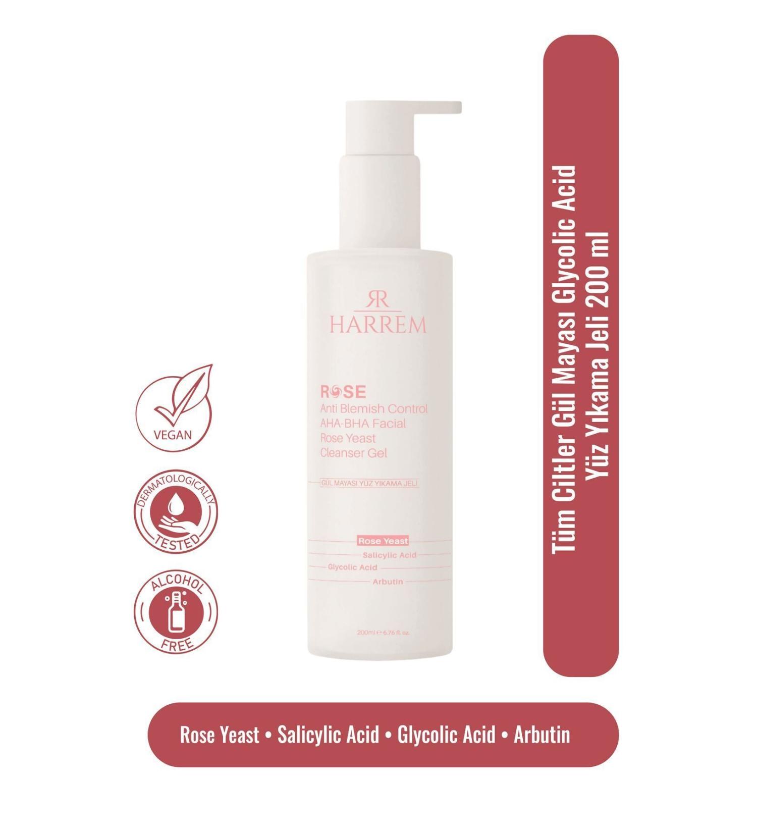 Harrem Rose Series All Skin Rose Yeast Glycolic Acid Sensitive Face Wash Gel 200 Ml