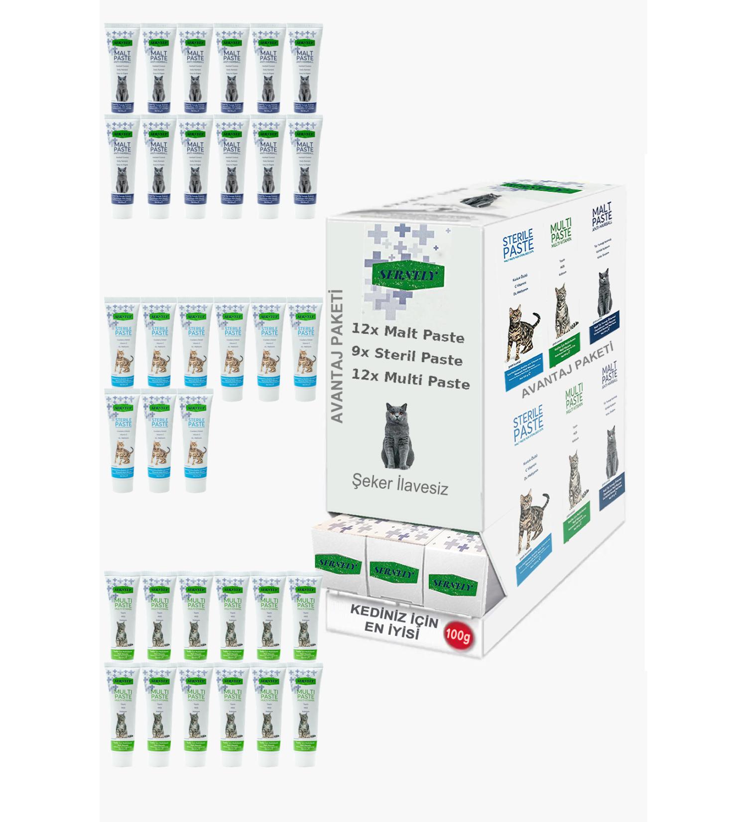 Sernely Cat Vitamin Advantage Package (Multi Paste 12x100gr Malt Paste 12x100gr Sterile Paste 9x100gr)-037