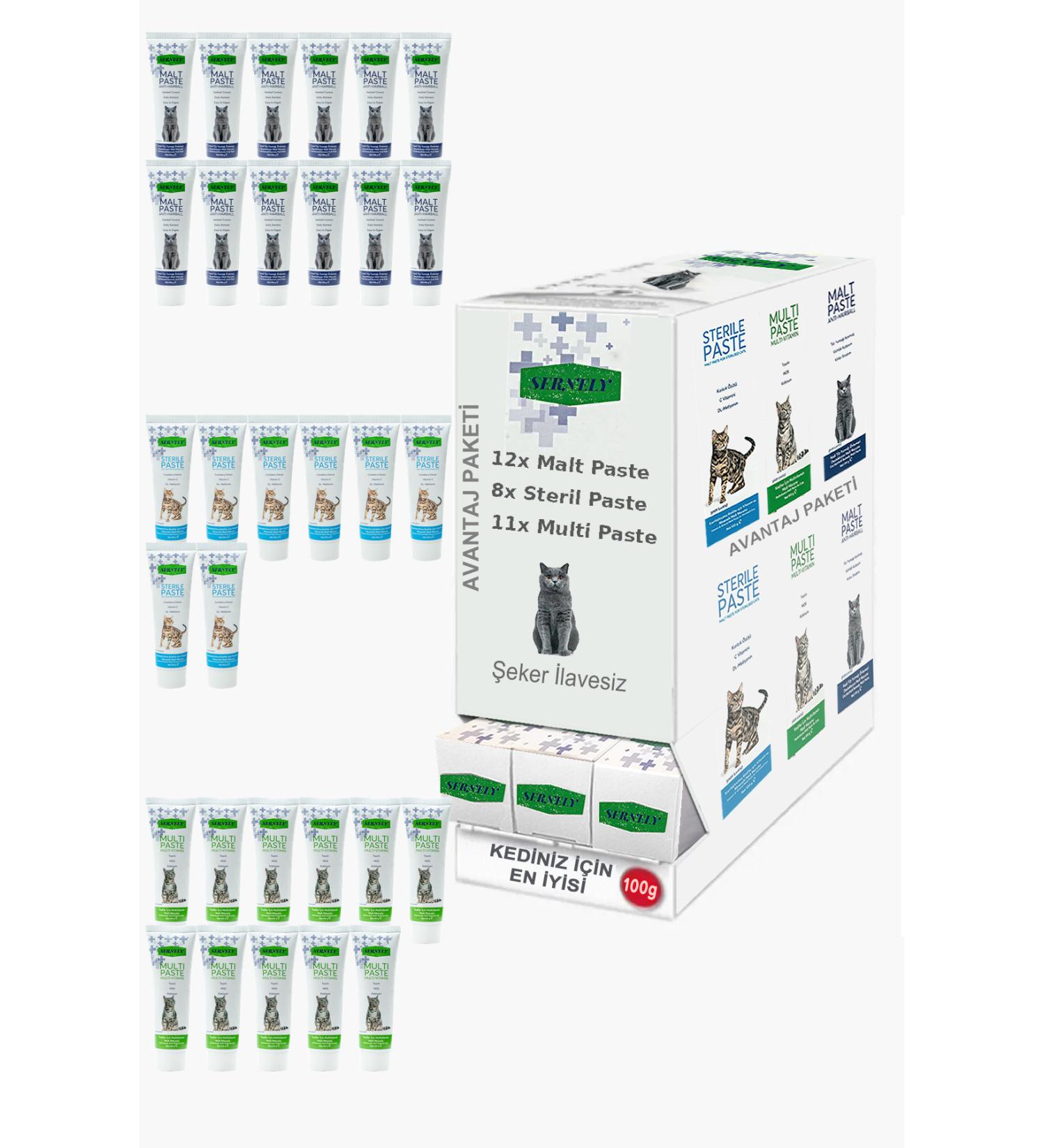 Sernely Cat Vitamin Advantage Package (Malt Paste 12x100gr Multi Paste 11x100gr Sterile Paste 8x100gr)-060