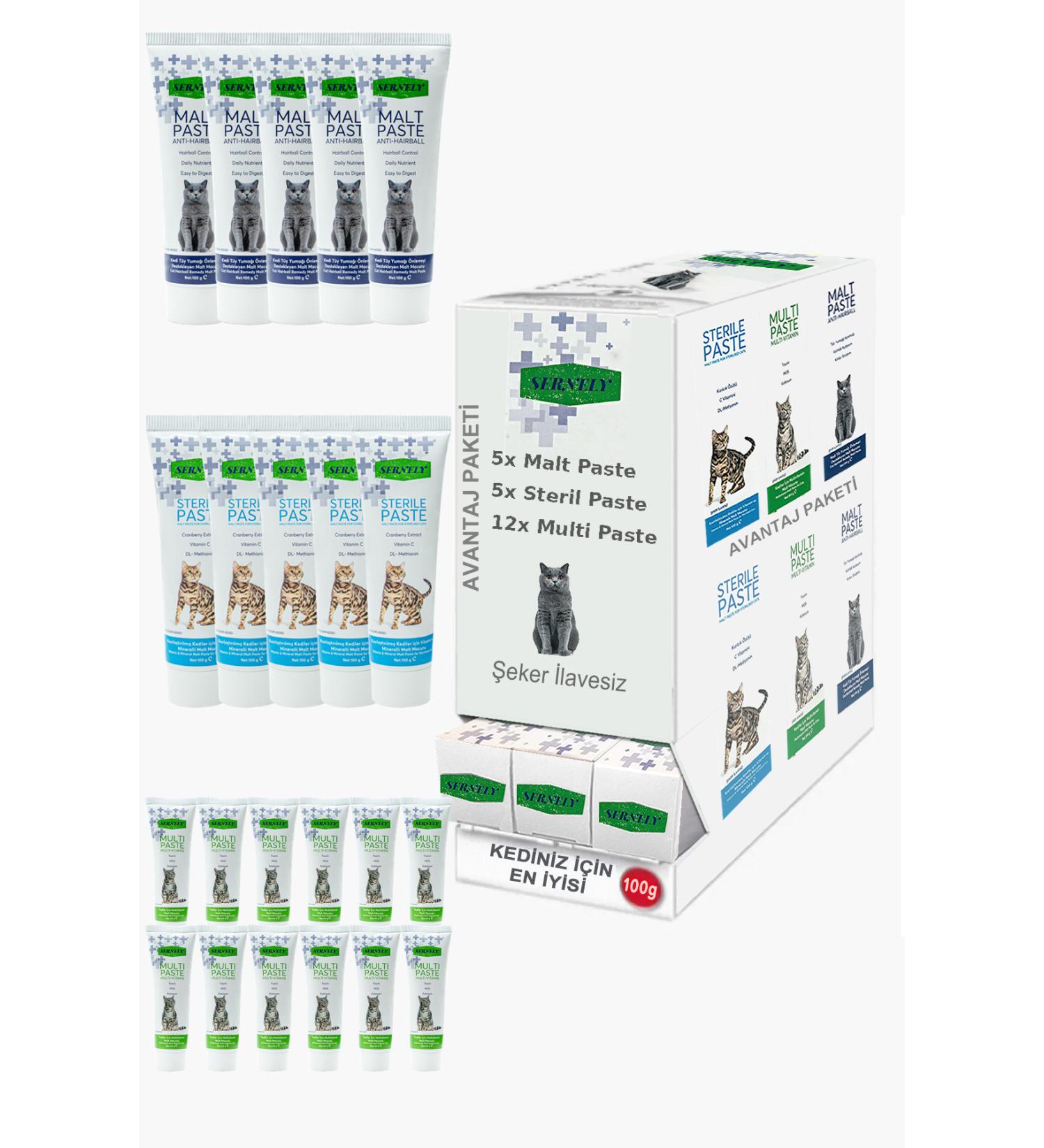 Sernely Cat Vitamin Advantage Package (Multi Paste 12x100gr Sterile Paste 5x100gr Malt Paste 5x100gr)-135