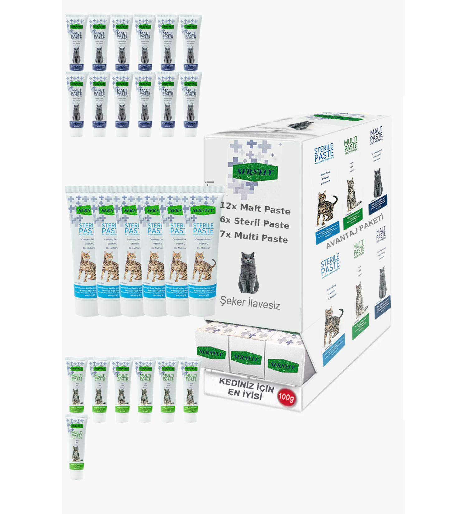 Sernely Cat Vitamin Advantage Package (Malt Paste 12x100gr Multi Paste 7x100gr Sterile Paste 6x100gr)-122