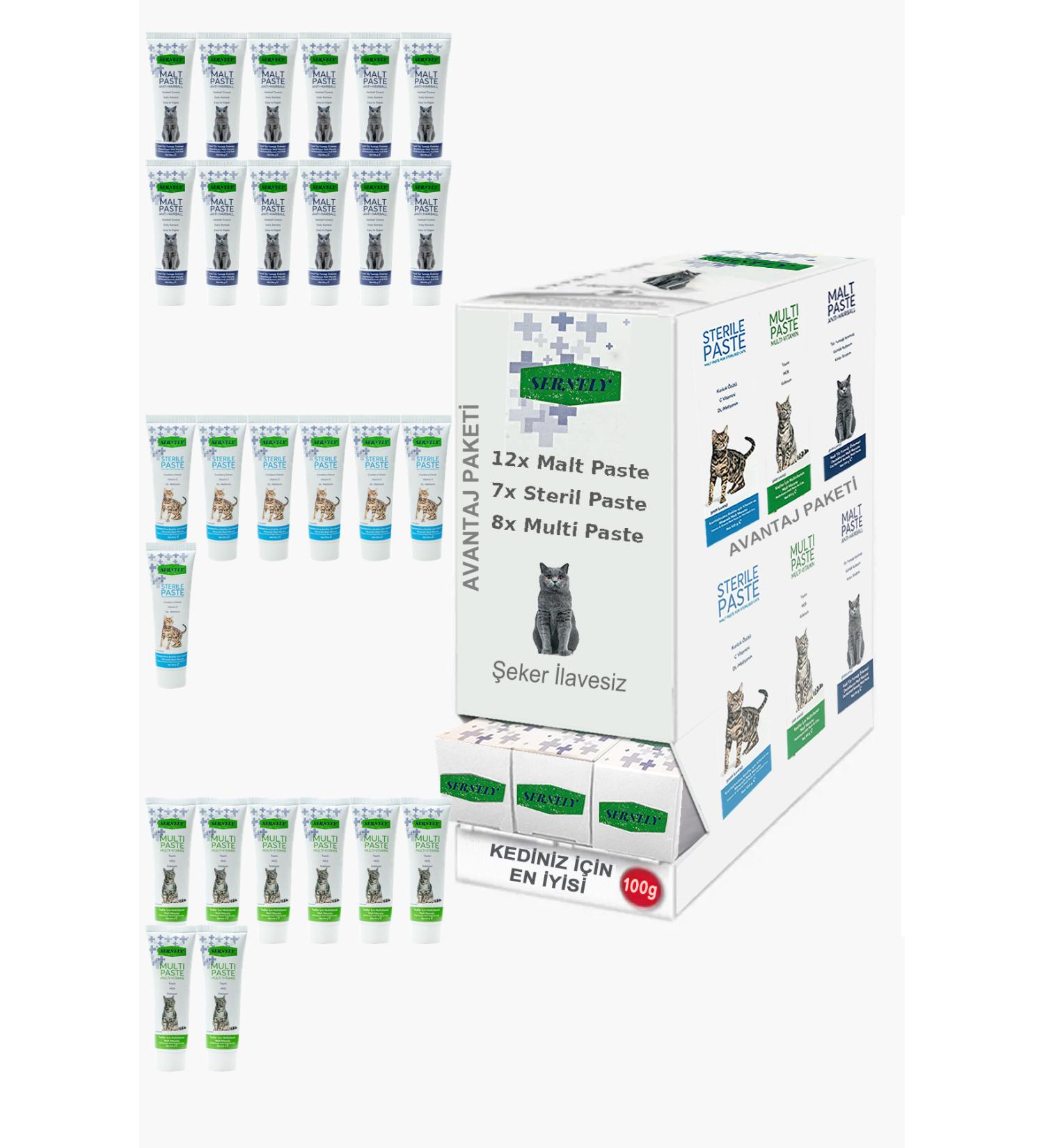 Sernely Cat Vitamin Advantage Package (Malt Paste 12x100gr Multi Paste 8x100gr Sterile Paste 7x100gr)-087