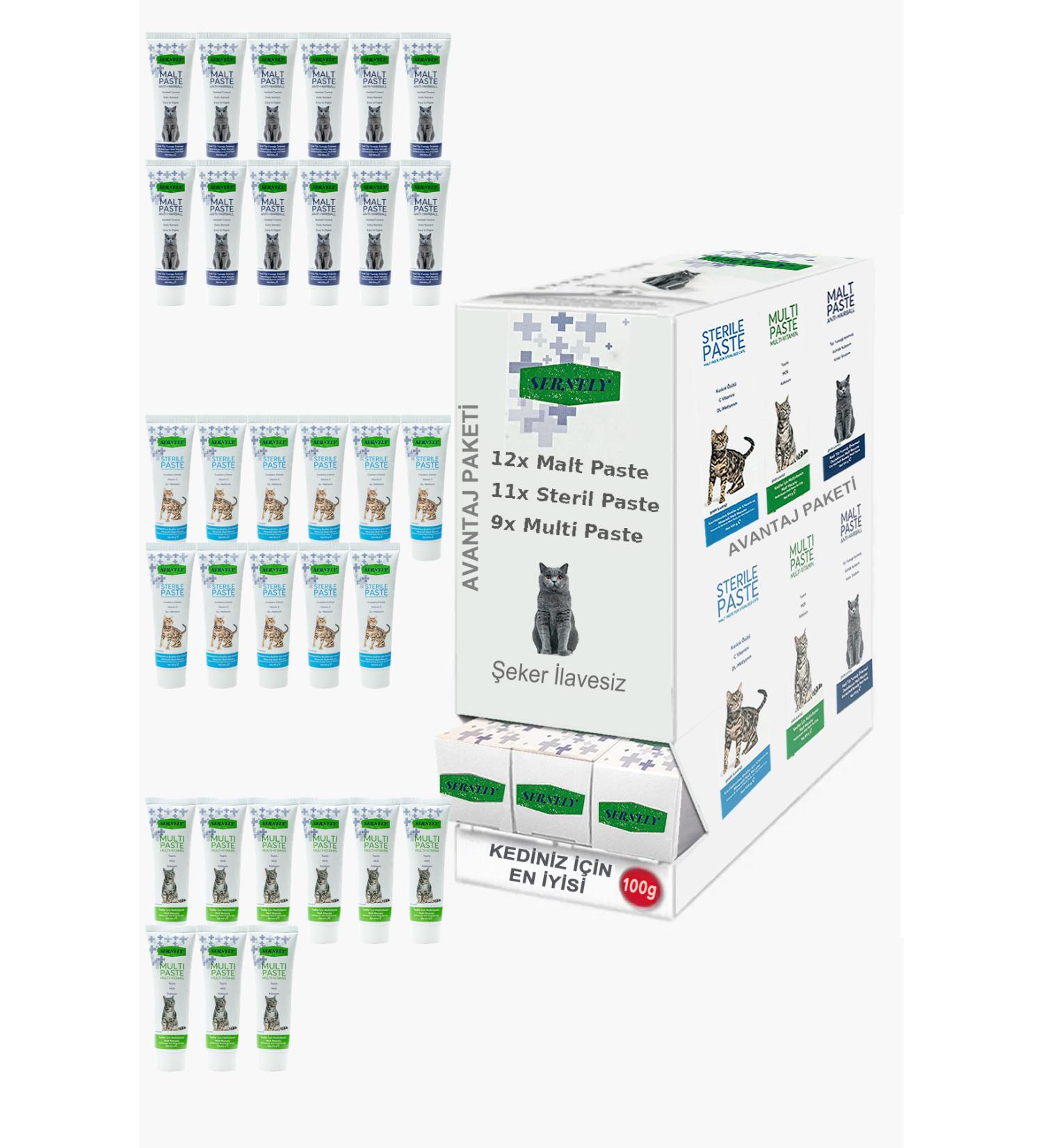 Sernely Cat Vitamin Advantage Package (Malt Paste 12x100gr Sterile Paste 11x100gr Multi Paste 9x100gr)-033